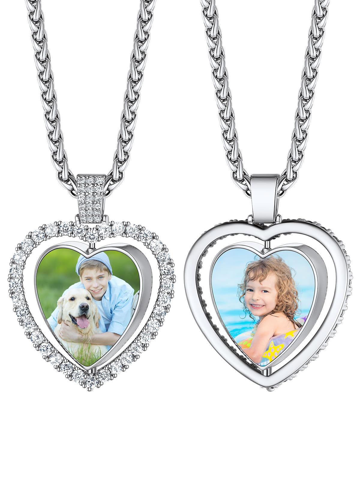 Custom4U Picture Necklace Personalized Photo Circle Chain for Men Women