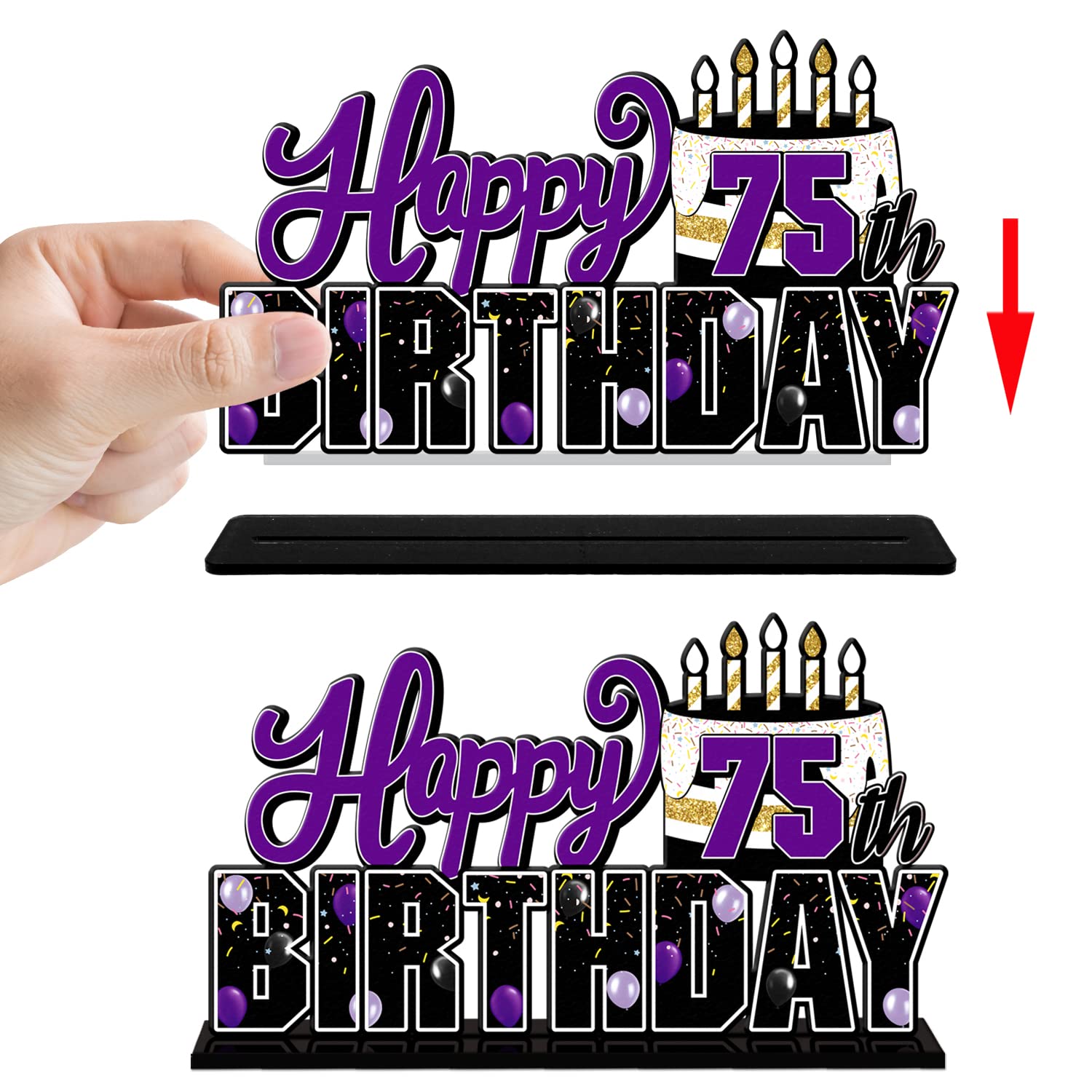 LINGTEER 'Happy 75th Birthday' fioletowy akrylowy zestaw ozdób stołowych – na prezent dla 75 lat urodzin 75. urodziny.