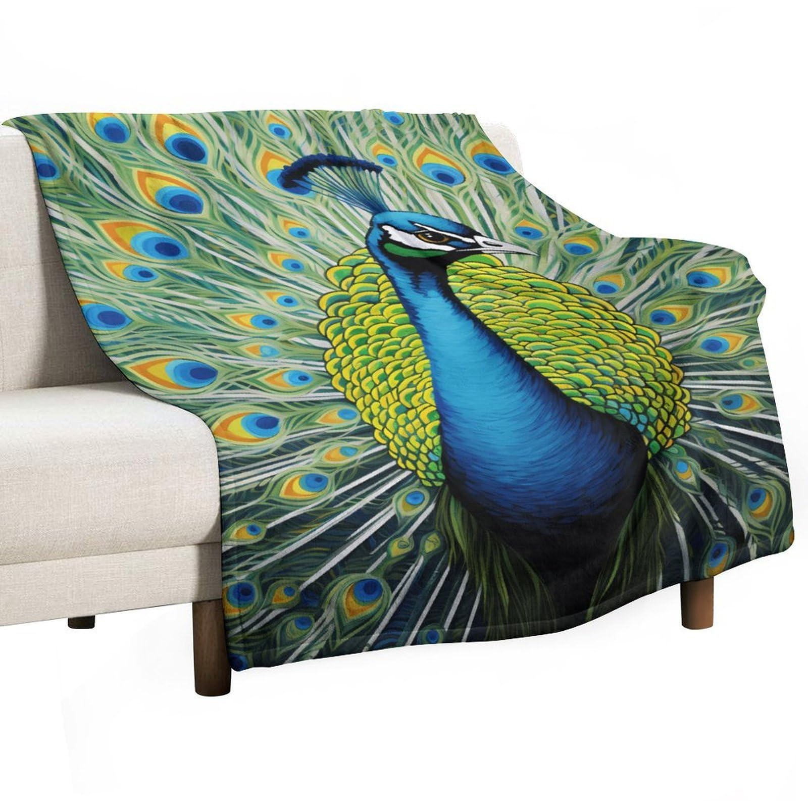 Cgsbngha Style Peacock Feathers Flannel Fleece Blanket Lightweight Soft Throw Blankets For Sofa Couch Bed Chair