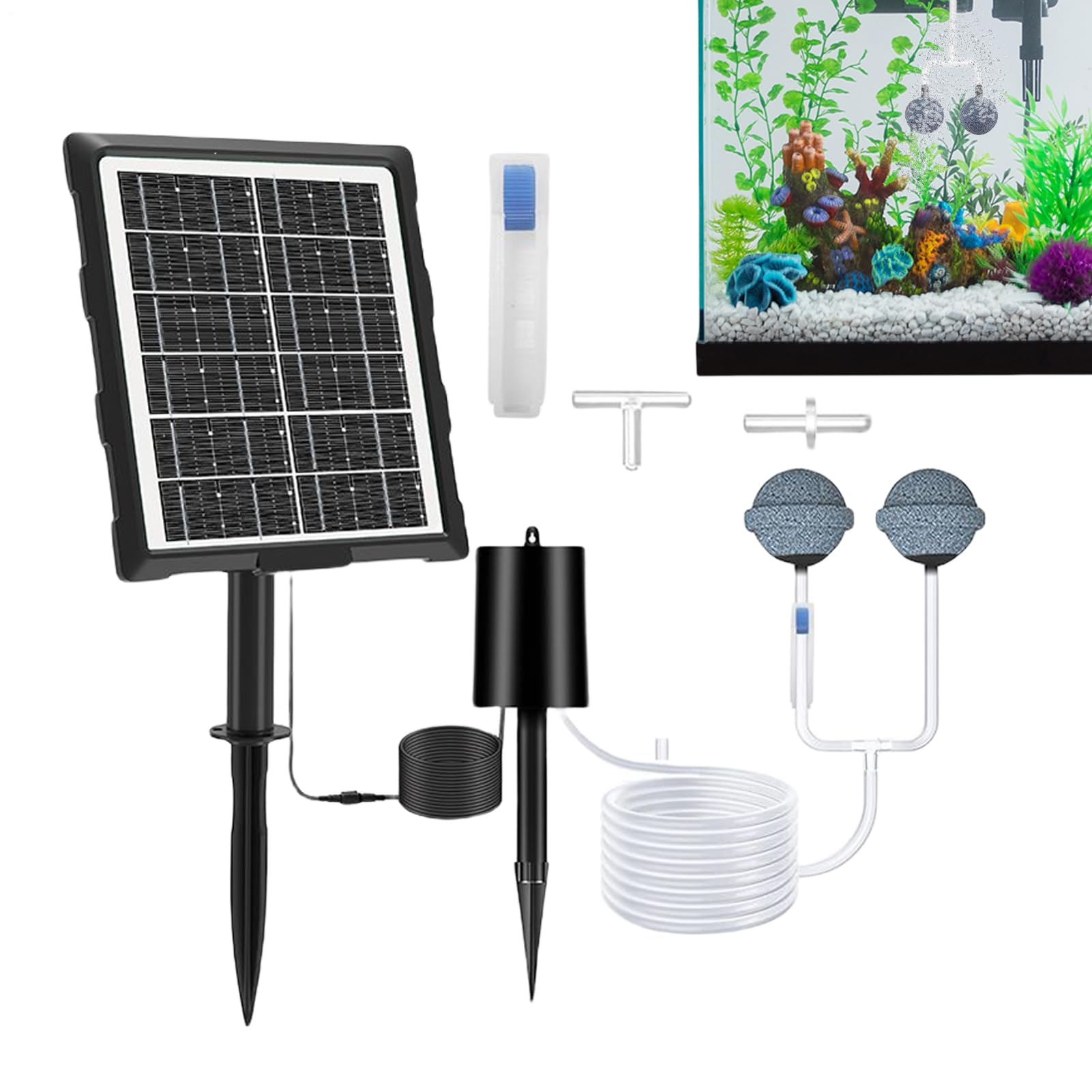 Aeratore per Laghetto ad Energia Solare Pompa Ad Aria Solare per Acquari | Aeratore Impermeabile Silenzioso con Tubo e Pietra Porosa per Piscina Giardino Esterno