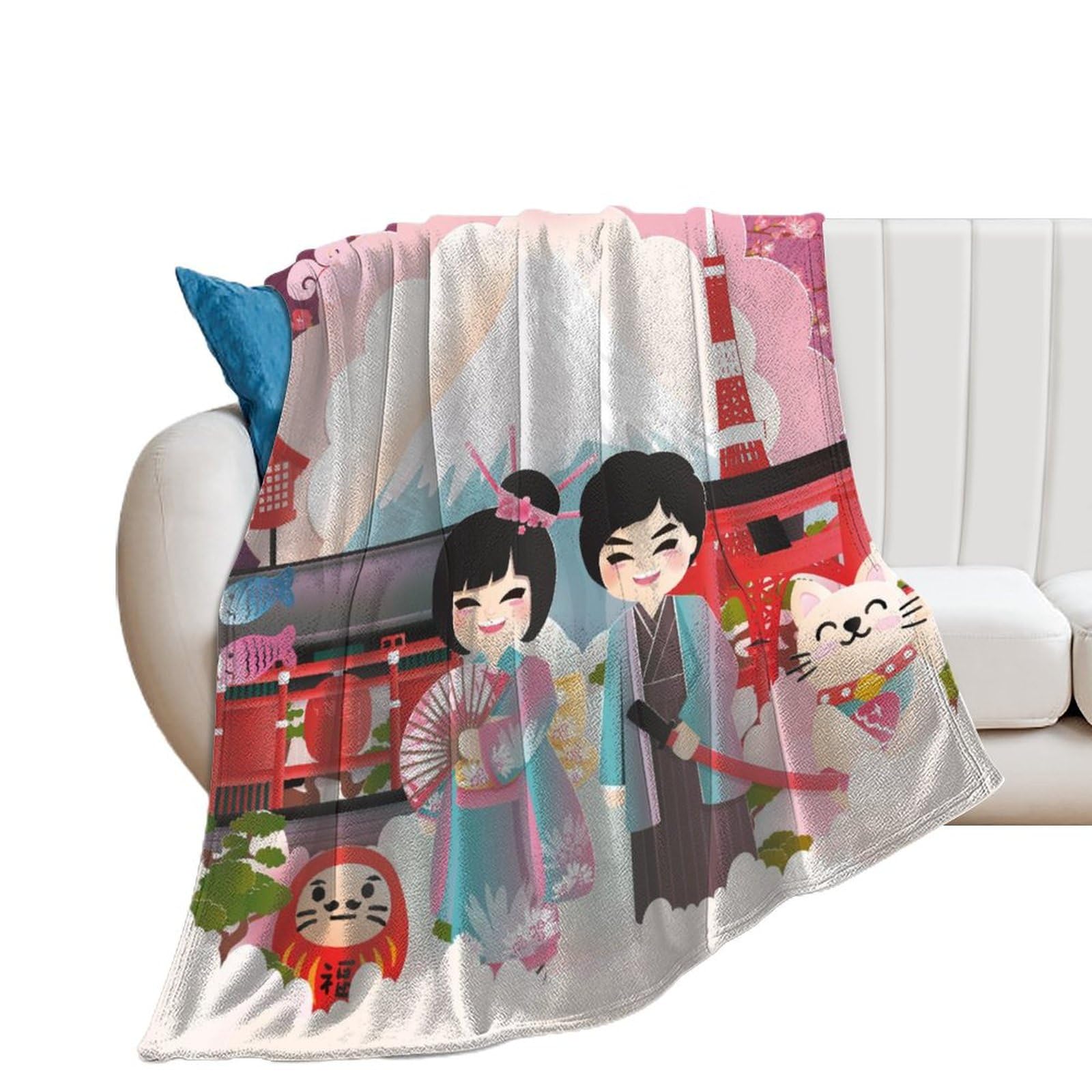 Couverture en flanelle motif Japon 150x200cm pour lit et canapé