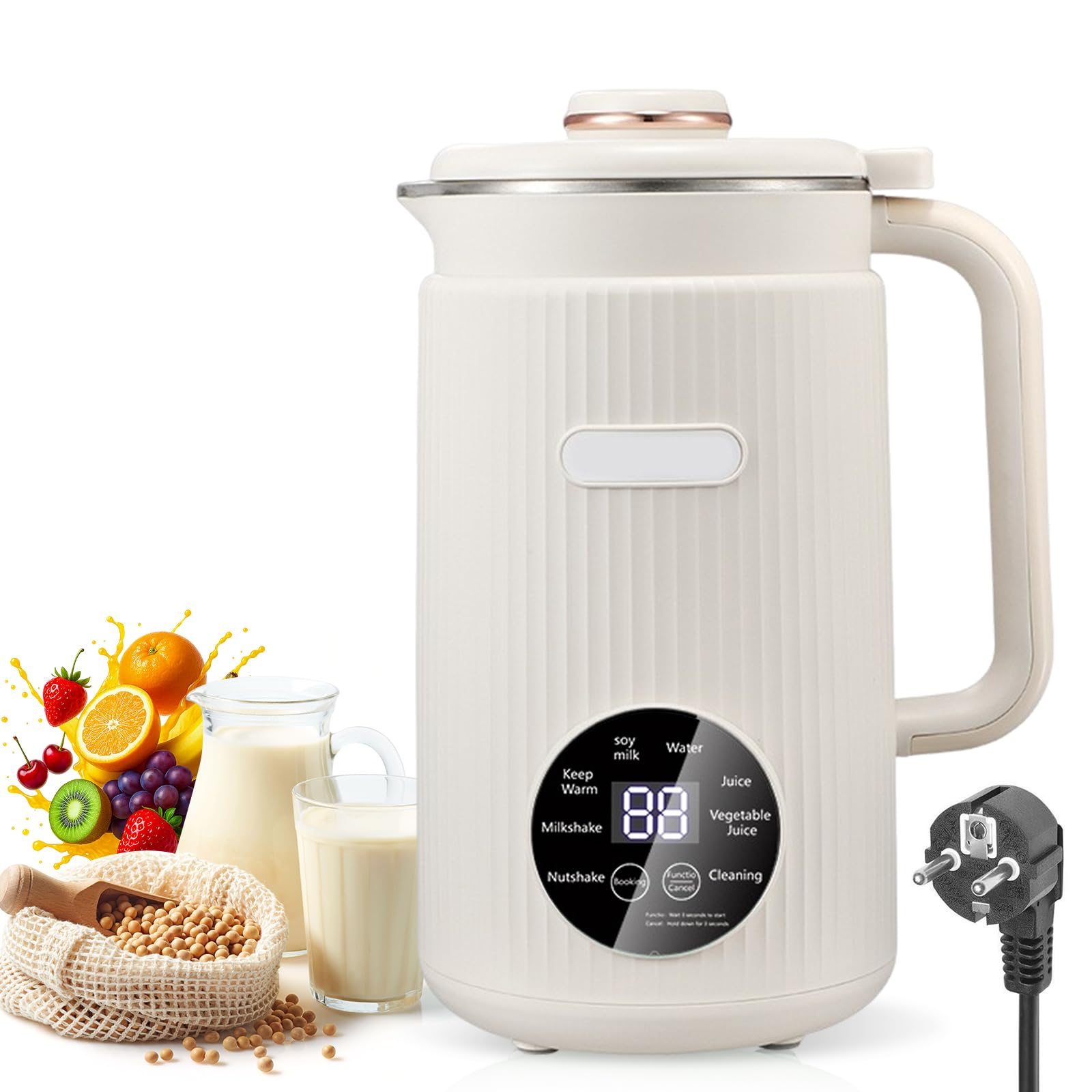 Macchina per latte di noci 8 in 1 di jackfru, latte vegetale 1.2L con autopulente, mantenimento in caldo e timer, per latte di mandorle, avena e soia