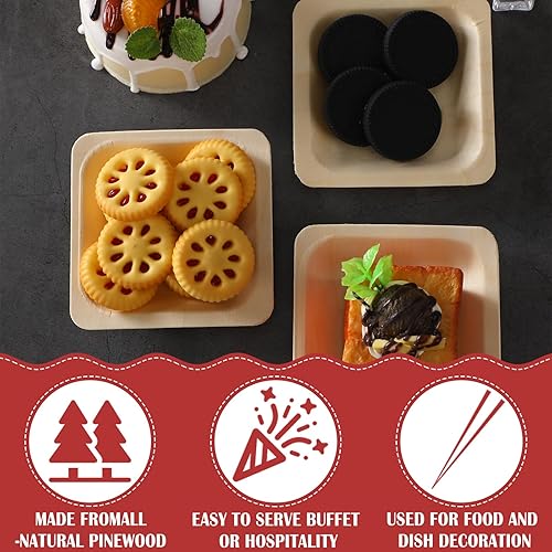 Miniatura 3 de Cuencos desechables de palma cuadrados de 43 x 394 pulgadas platos desechables de bambú platos cuadrados de madera para fiestas de cumpleaños