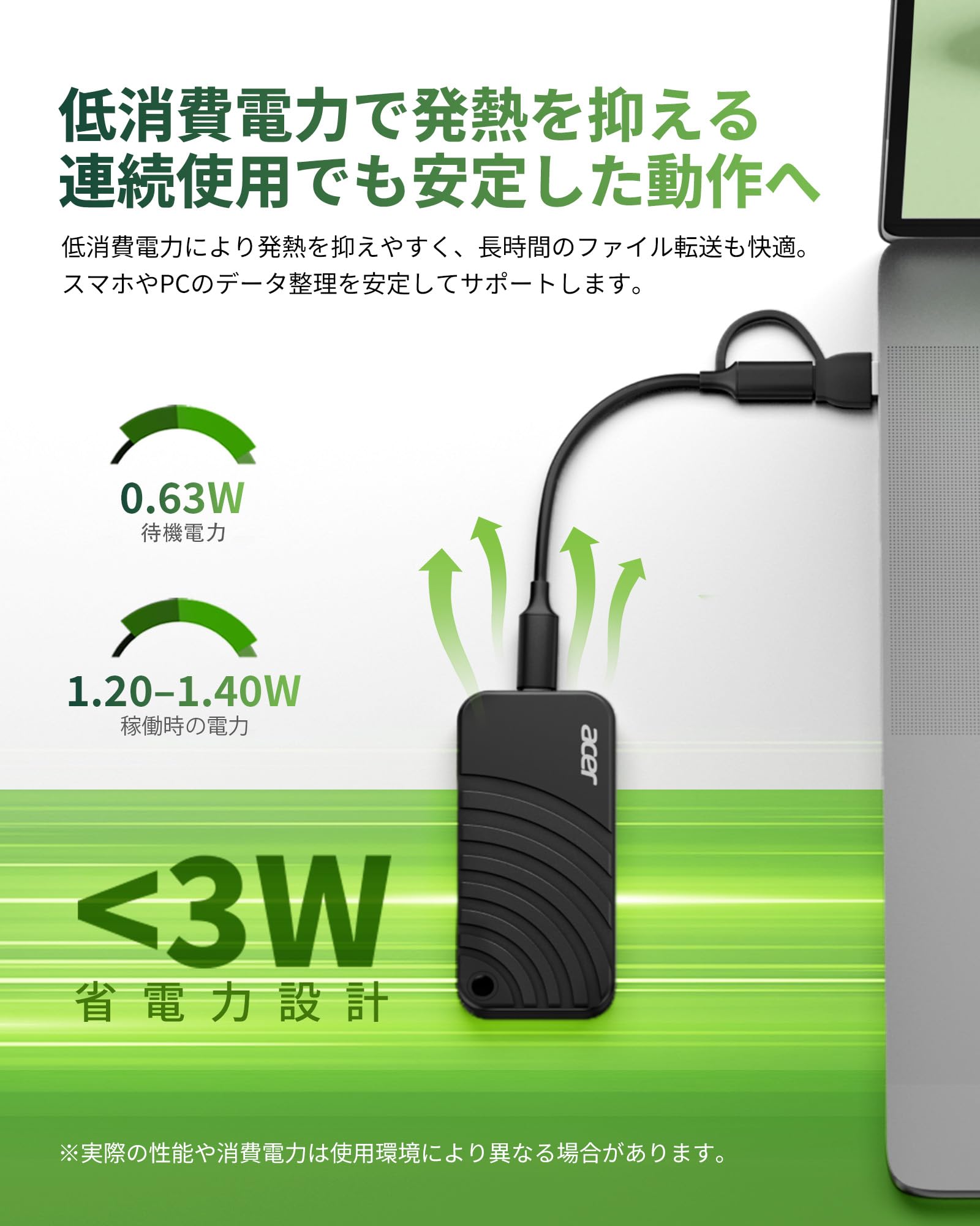 Amazon | Acer 外付SSD PA100 500GB 最大読出560MB/s 27g超軽量 高速