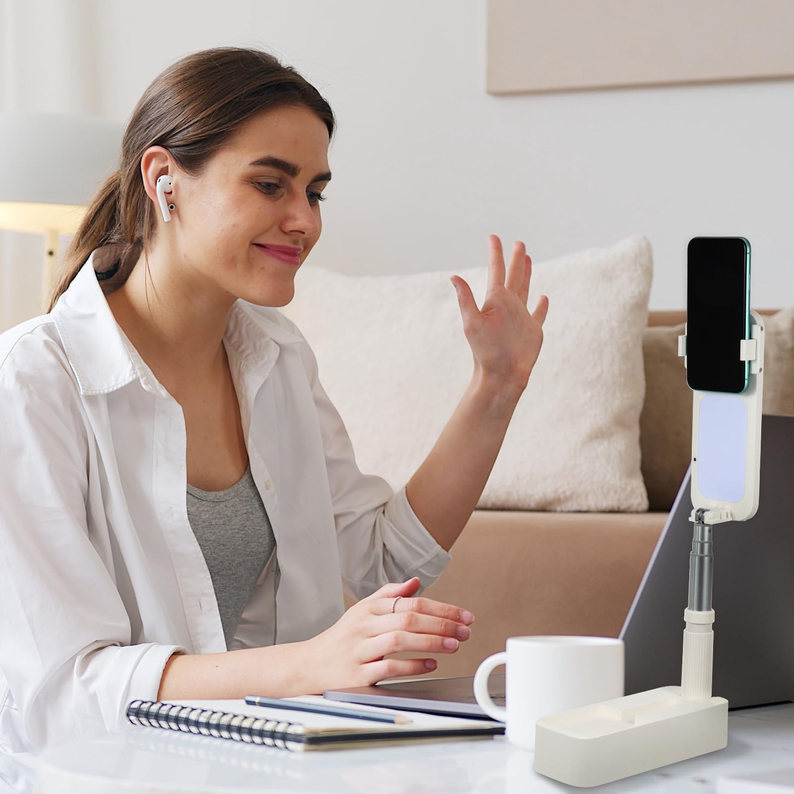 Soporte para Teléfono Móvil con Luz de Relleno, Plegable y Ajustable en Altura, Batería de 1000mah, Adecuado para Shows en y Fotografía de Retrato