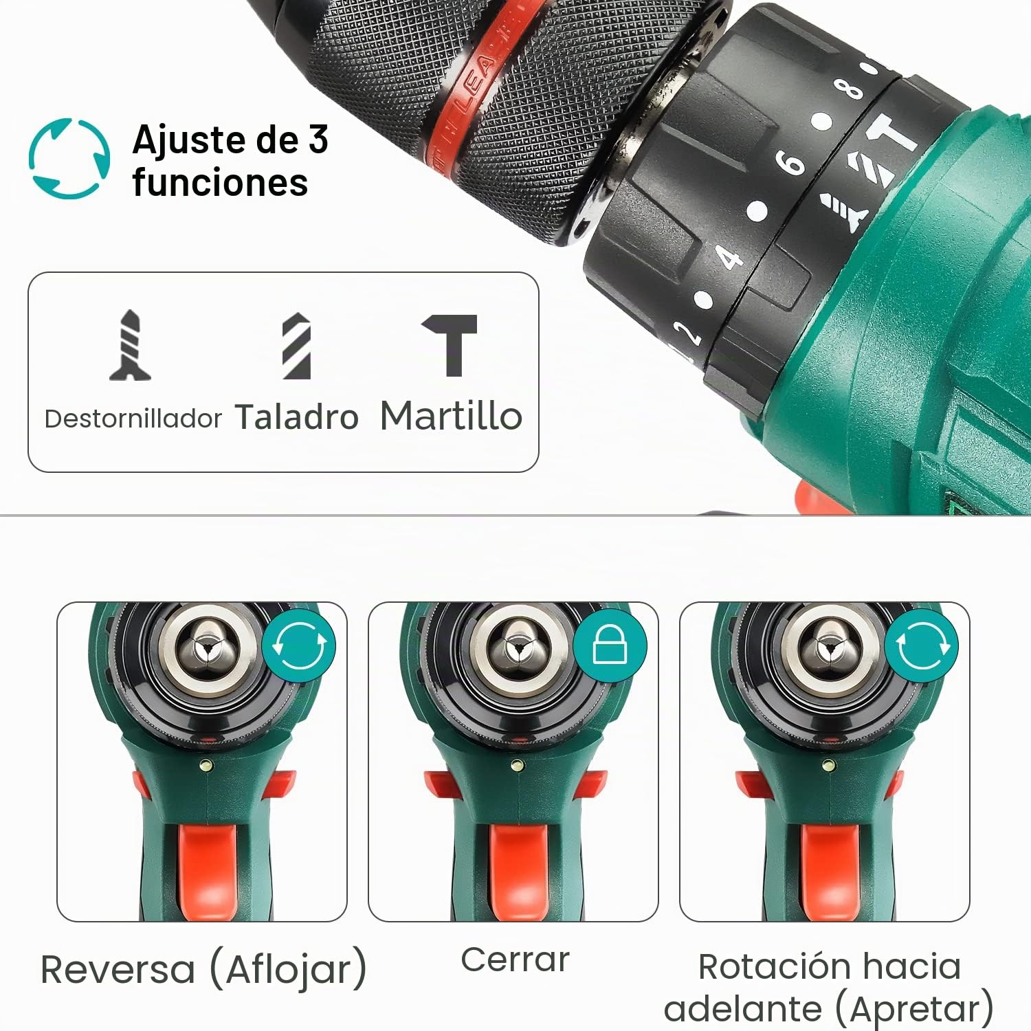 STANEW Taladro Percutor a Bateria 20V, Taladro Atornillador 2x2.0Ah Baterías, 35Nm, 18+3 Ajuste de Par, 2 Velocidad, 24 Accesorios, LED Luz Para Hogar, Bricolaje