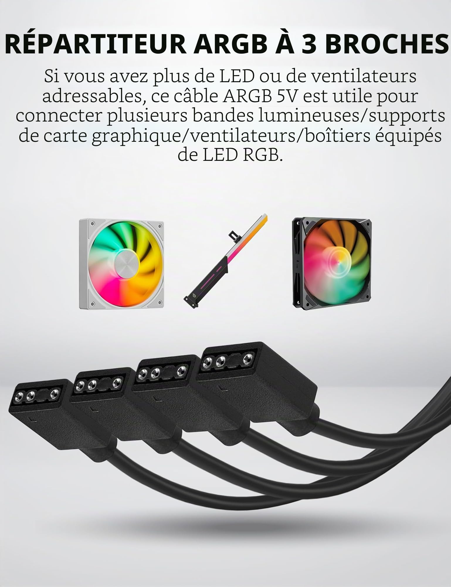 upHere ARGB 3Pin Câble répartiteur de Ventilateur 1 à 4 Splitter Cable répartiteur connecteur pour Bande LED,30 cm avec Broches mâles（53ARGB）
