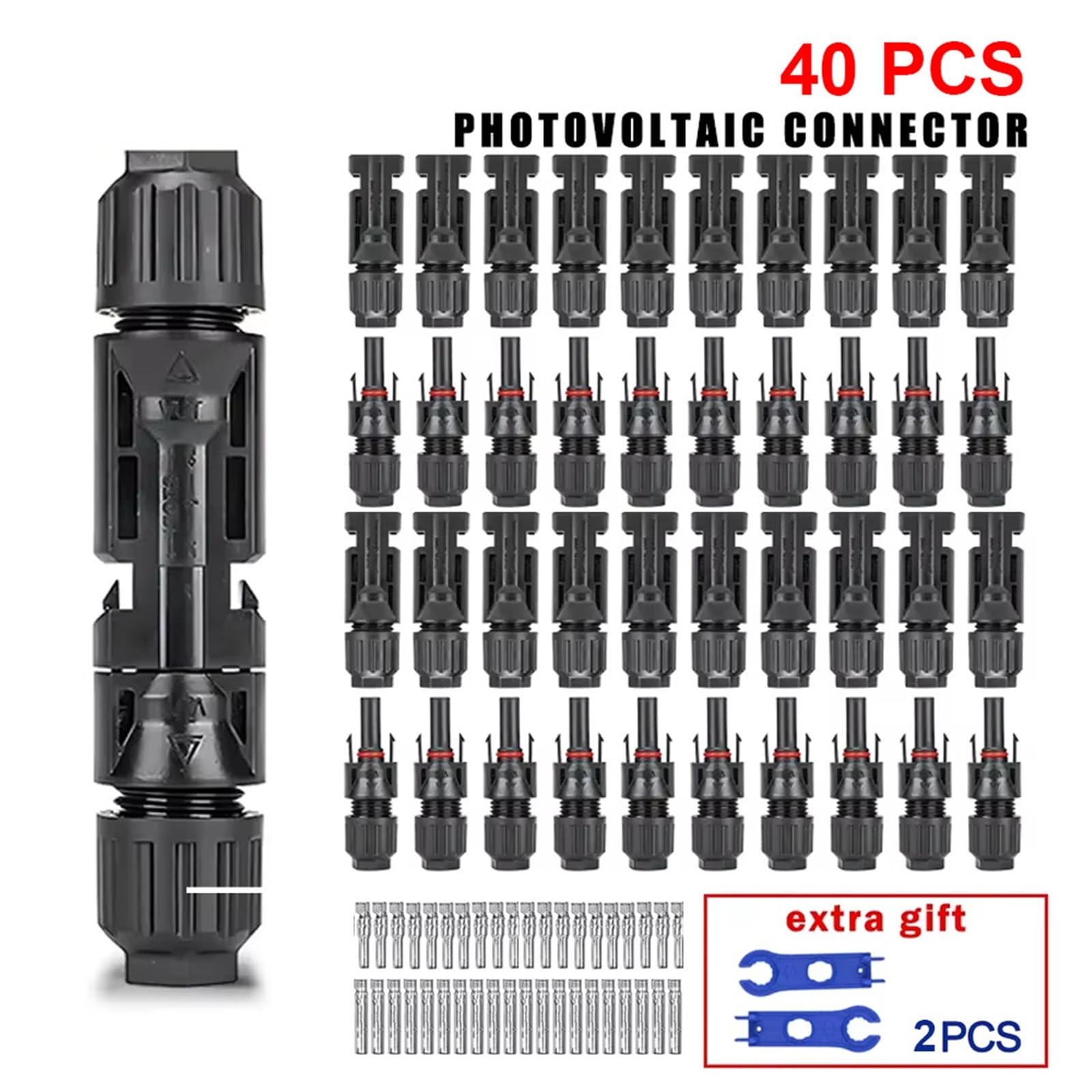 Conectores solares 100/60/40/20/10 de 1000 V 30 A, conector fotovoltaico MC4 para cable PV/MC 2,5/4/6 mm ² (40 unidades (20 pares))