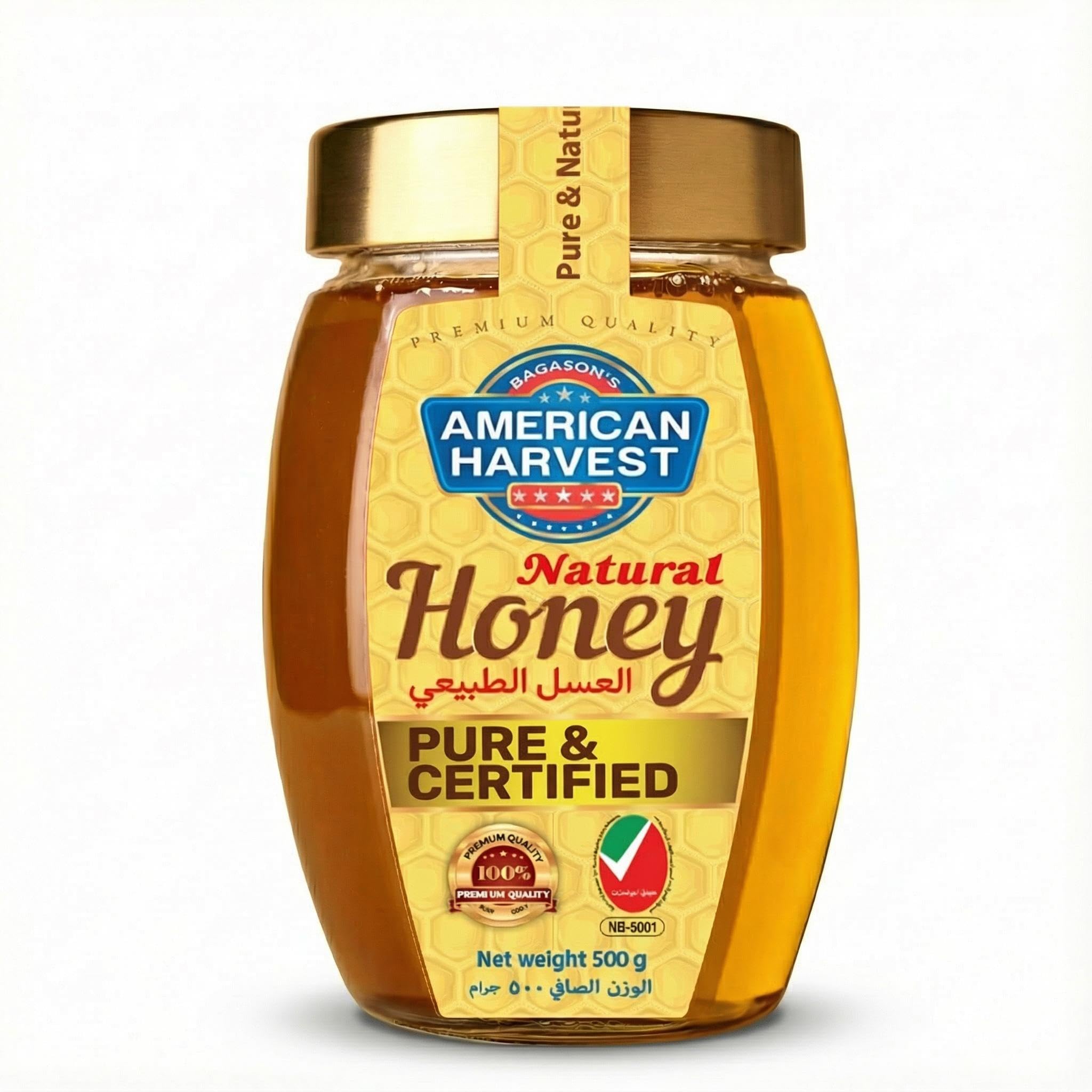 American Harvest Natural Honey 500g Hexa Jar | Pure & Certified | No Added Sugar | Dairy Free, Nut Free & Gluten Free | Natural Sweetener