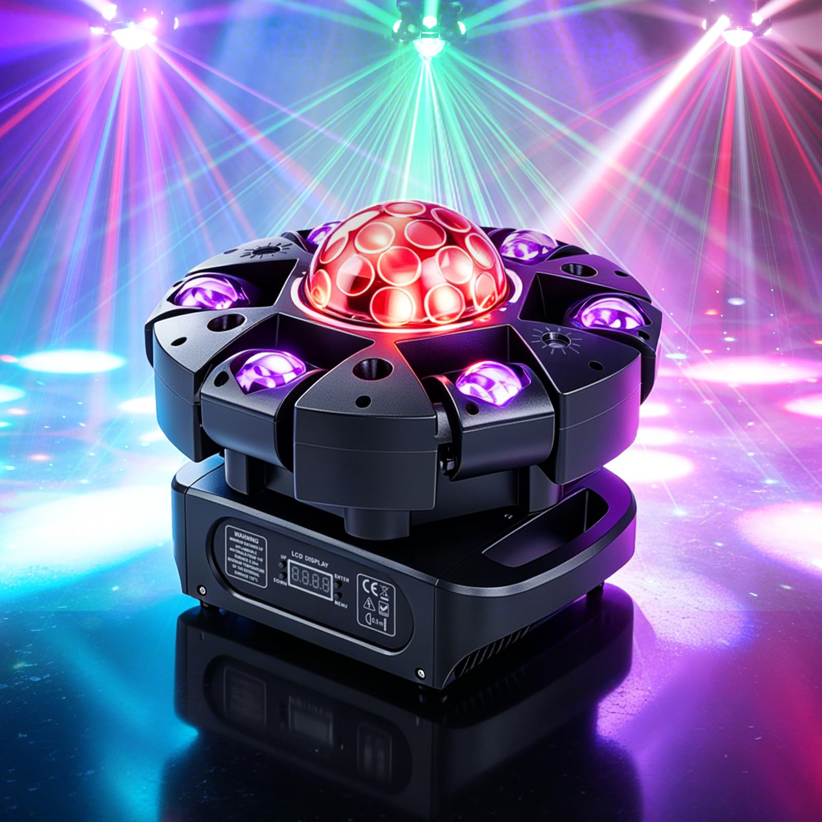 Lyre LED 150W RGBW Lampe de scène avec Télécommande et Boule Disco, 25CH Jeux de Lumière pour Bar, Club, Discothèque, Fête à la maison, Piste de danse