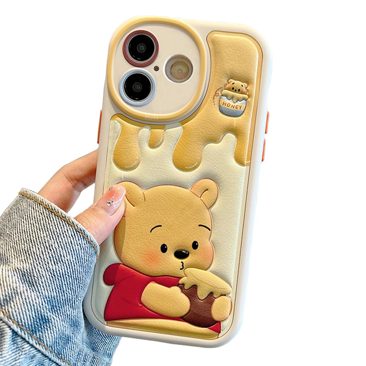NATEROSO Compatible with iPhone 16 Cute Case, Kawaii Phone Case TPU Leather Cute Bear Cartoon case Soft Rubber Shockproof Protective for iPhone 16