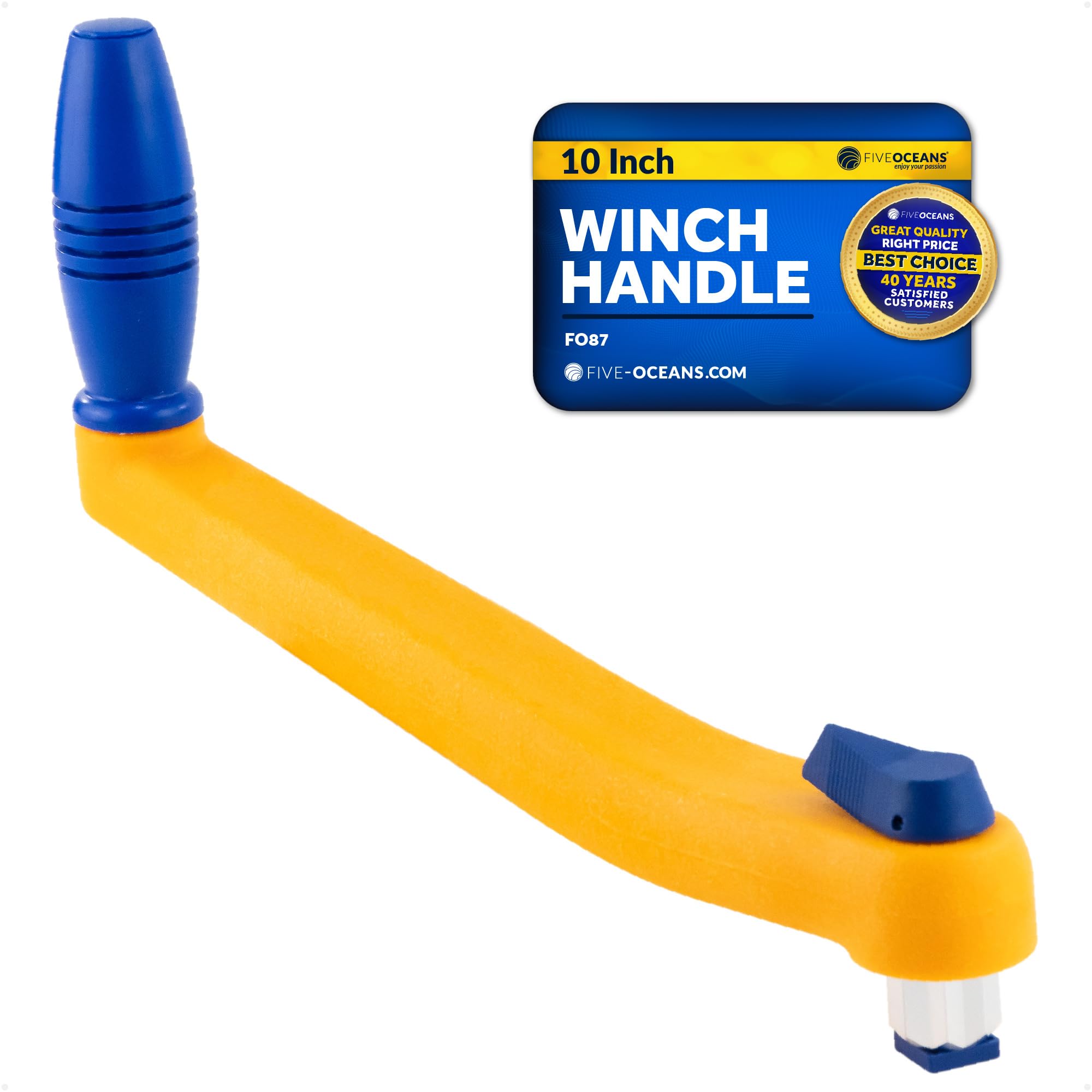 - Five Oceans 10" Sailboat Winch Handle, Universal Floating Winch Handle, Lock-in Mechanism, Orange and Blue, Lightweight and Strong, Fiberglass Reinforced Plastic - FO87