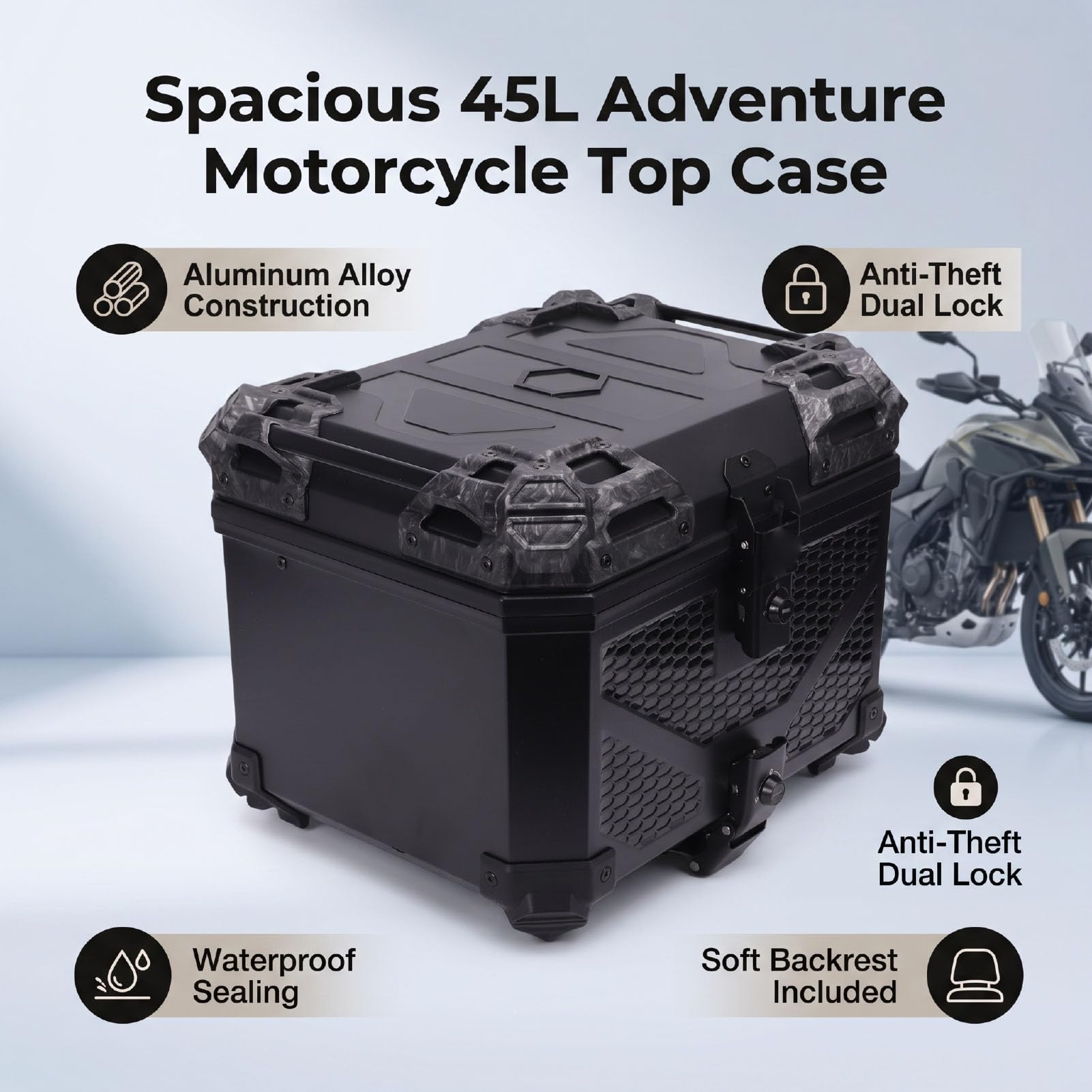 Yctze Kufer Górny Motocykla 45L, Zamek ze Stopu Aluminium