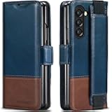 for Samsung Galaxy Z Fold 6 Case, Genuine Leather Wallet Case [RFID Blocking] with Card Holder Stand Folio Protective Phone Cover Compatible with Galaxy Z Fold6 5G (Royal Blue/Brown)