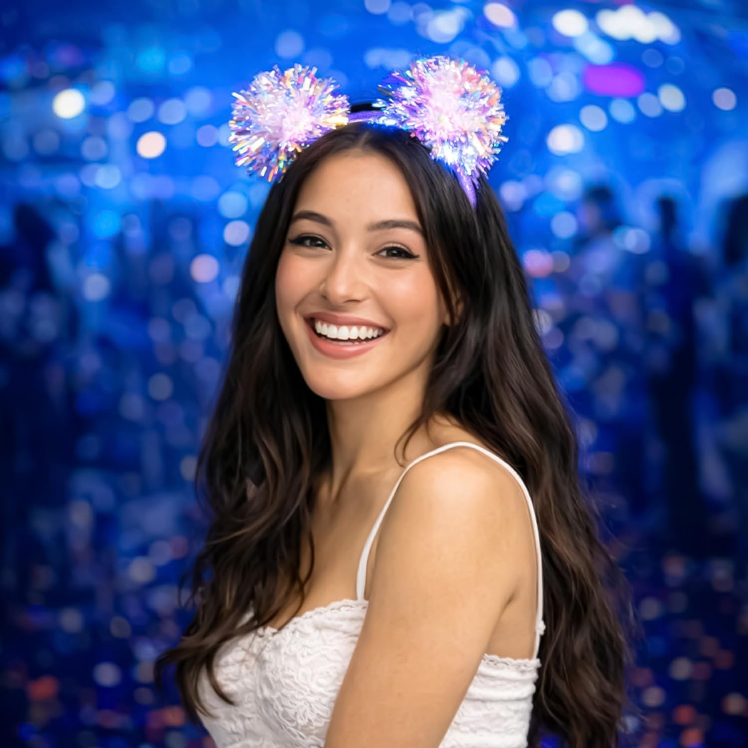 Boland 52194 - Diadem LED Sparkle, opaska z pomponem i światełkami, świecące akcesoria na karnawał i imprezy tematyczne, strój imprezowy