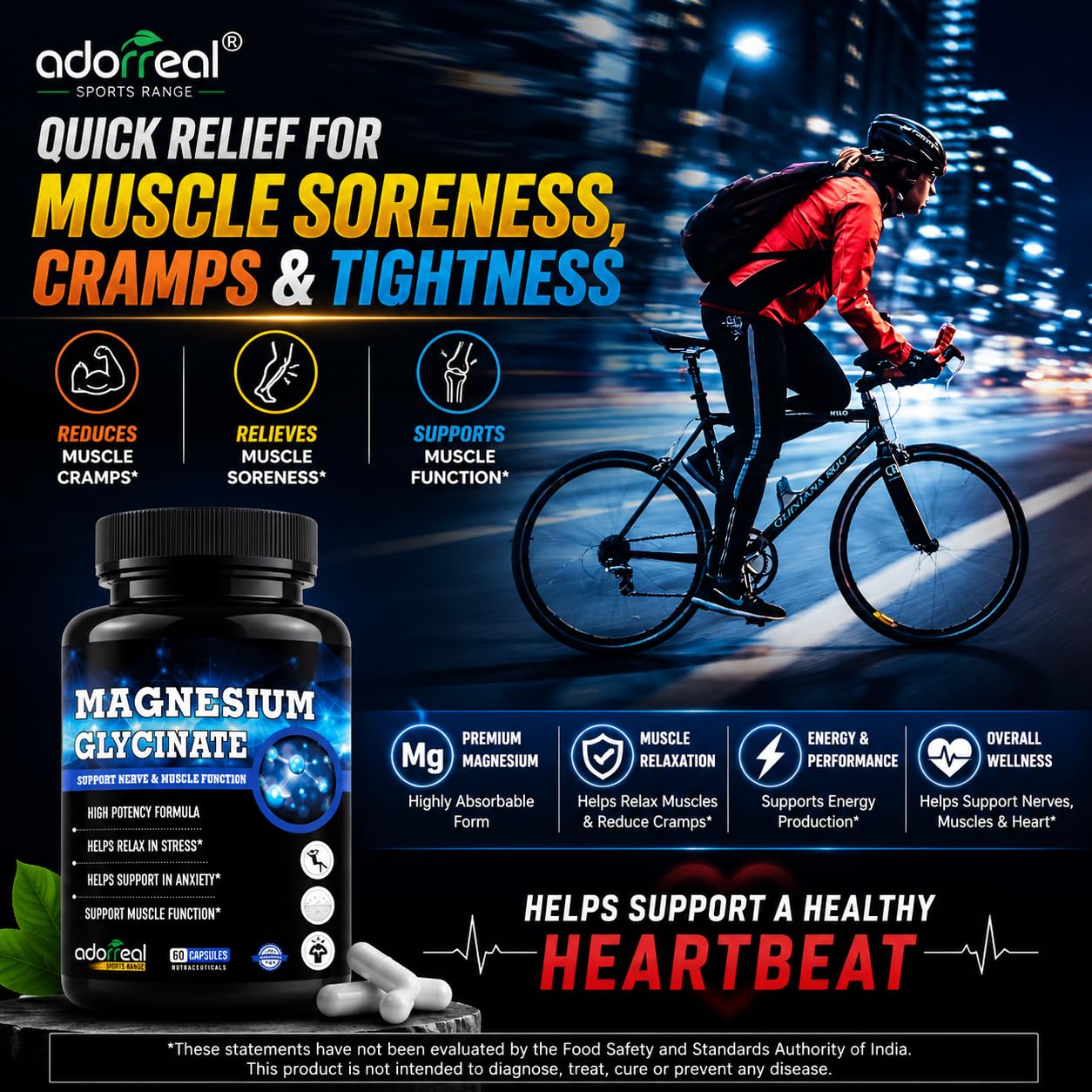 Adorreal High Absorption Magnesium Glycinate 750mg | 165mg Elemental Mineral | Supports Muscle Recovery, Nerve Health, Relaxation & Sleep | 60 Veg Capsules 2