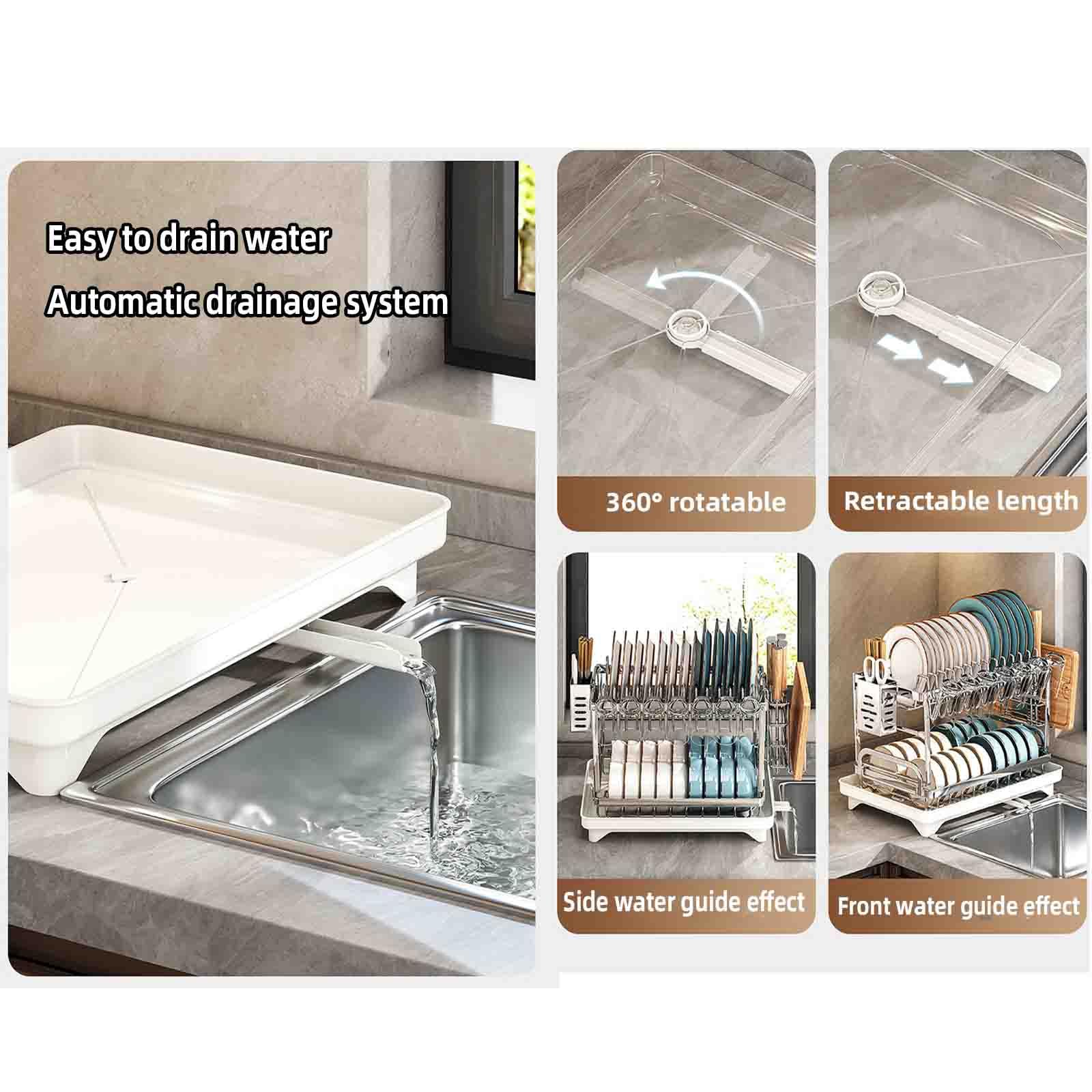 Abtropfgestell Geschirr Geschirrabtropfgestell Dish Rack Geschirrständer Abtropfhalter Ständer Geschirrablage Abtropfschale Abtropfständer Geschirrkorb Besteckkorb Edelstahl (Silver,43.5x30x22cm)