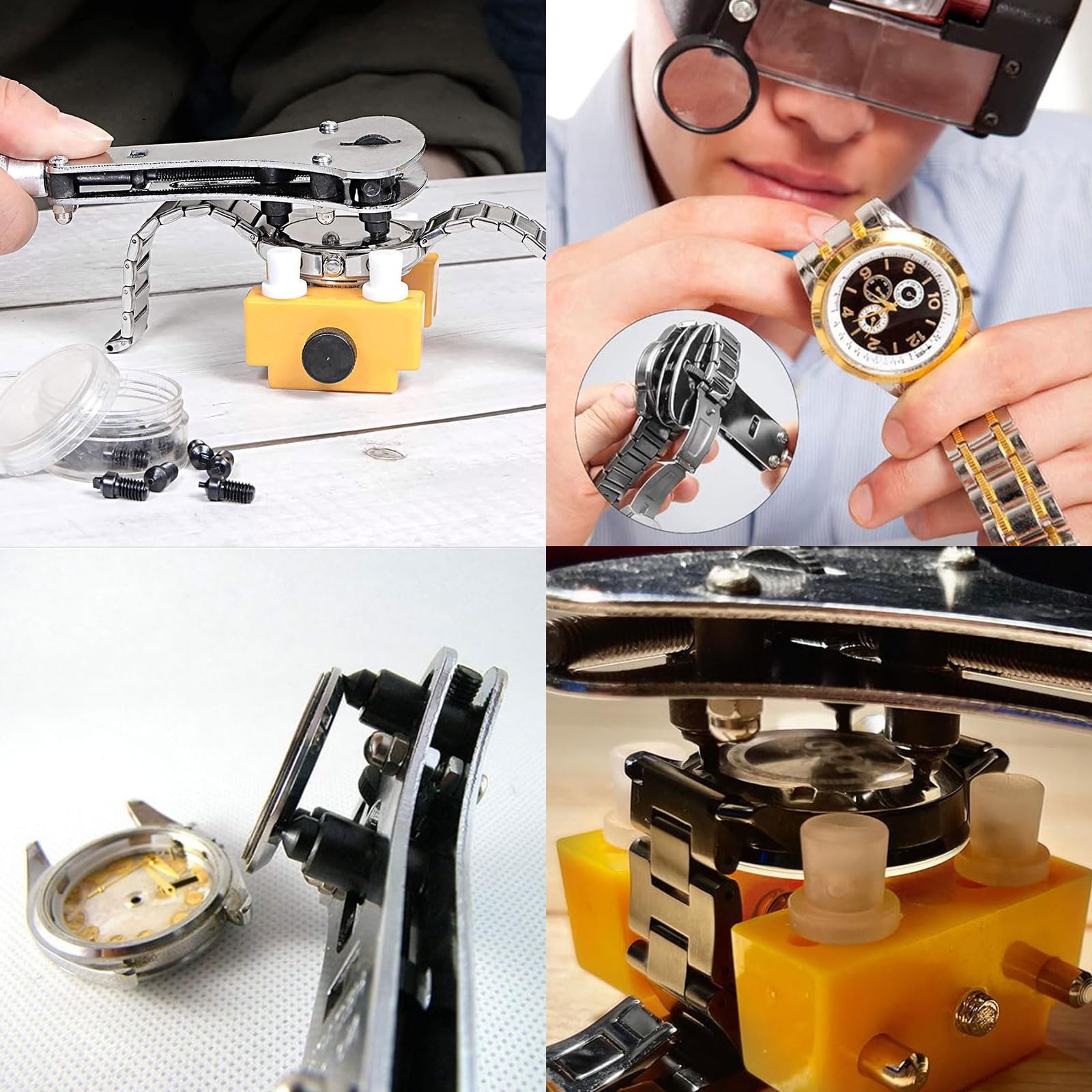 Llave de Apertura de Reloj, Abridor de Relojes de Tres Mordazas, Accesorio para Reparación de Relojes (Plata)