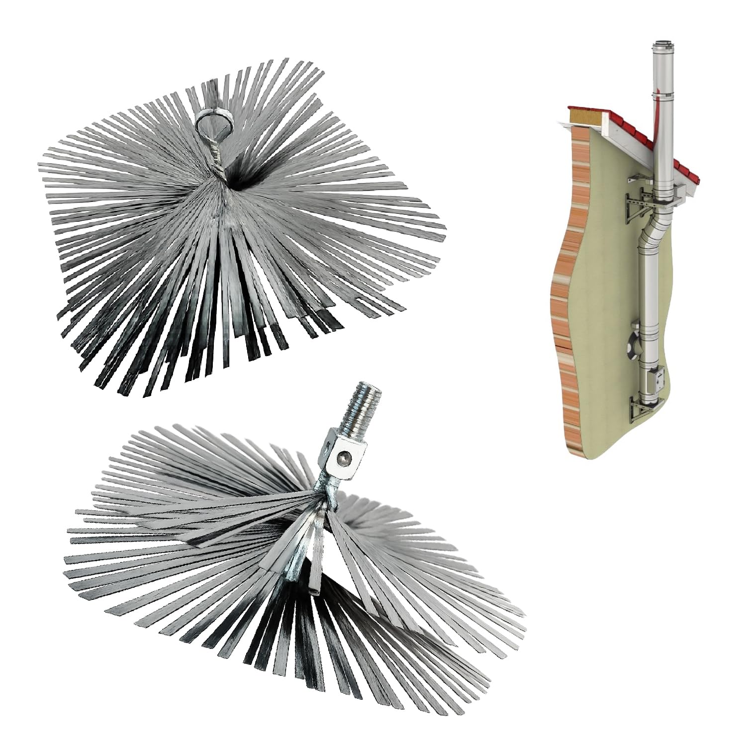 Crisalide Escobilla para chimeneas y estufas de acero inoxidable – 20/25/30 cm – Kit con 6, 12 o 18 barras de 100 cm – Cepillo deshollinador con conexión de tornillo universal flexible (25 x 25 cm, 6