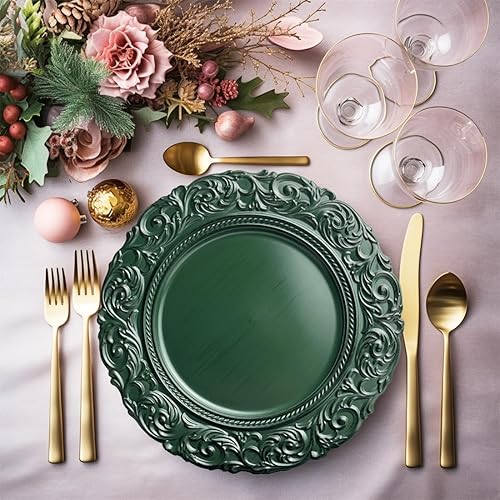 Miniatura 3 de Platos de carga dorados antiguos, cargadores de platos de cena de 13 pulgadas, utensilios redondos para servidor. Juego de 6 cargadores de plástico