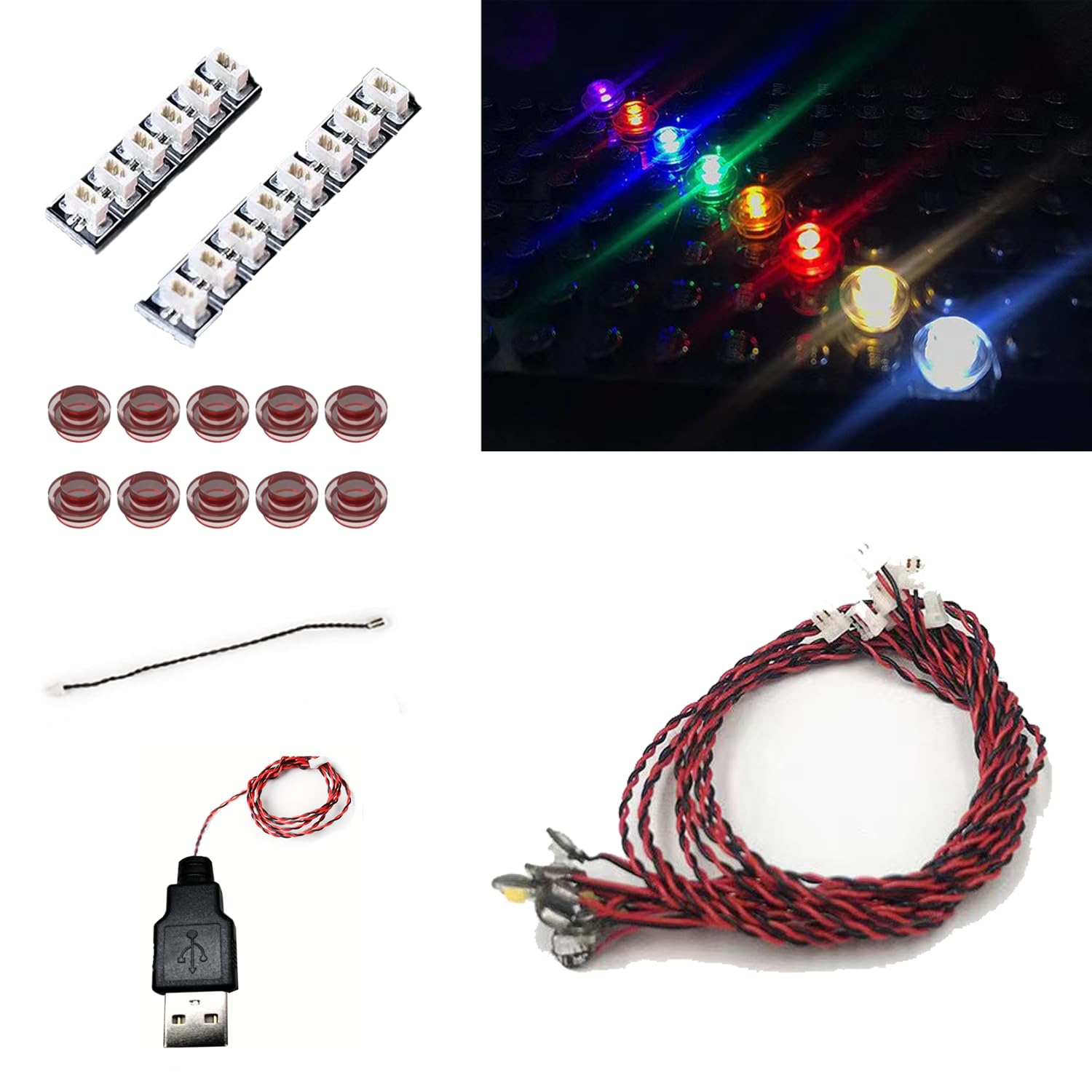 10 PCS/Pack Colorful Dot Lighting Kit, DIY Brick Lighting Brick, Compatible with Lego Building Blocks Models, Led Light Accessories (Self-flashing red)