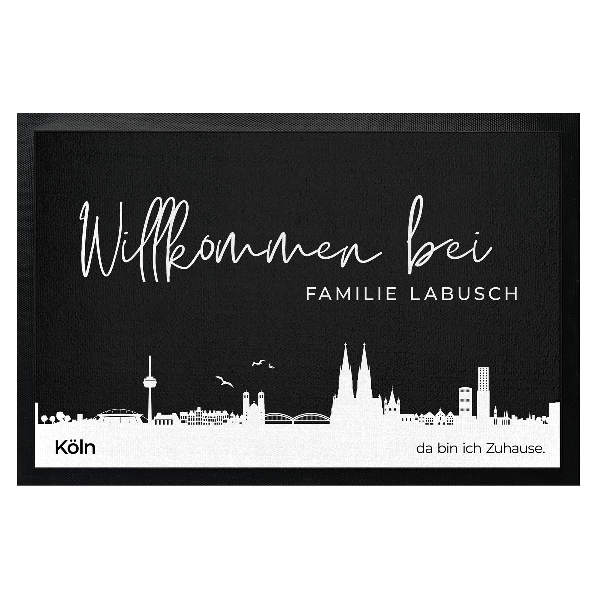 Fußmatte personalisiert Skyline Stadt Köln München Hamburg Frankfurt Dortmund UVM. bis 120cm | Türmatten Geschenk zum Einzug, Hausbau, Umzug & Einweihung (75x50cm)