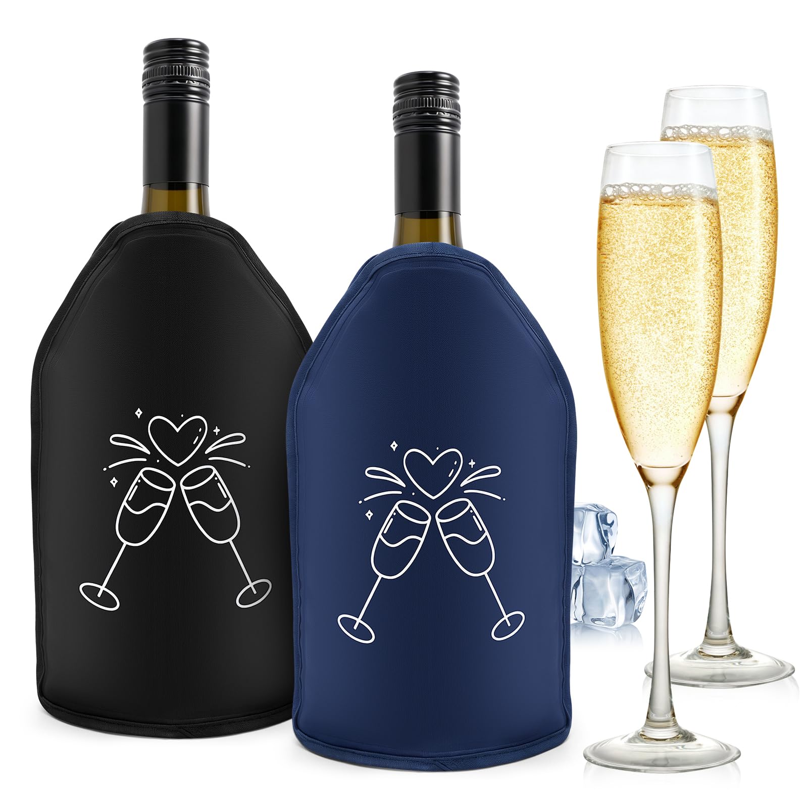 2 Stück Weinkühler Manschette Isolierend, Kühlmanschette Wein Flexibel, Waschbar Flaschenkühler für Unterwegs, Glycerin-Kühlgel Sektkühler, Weinflaschenkühler für Wein Sekt Champagner,Blau und Schwarz
