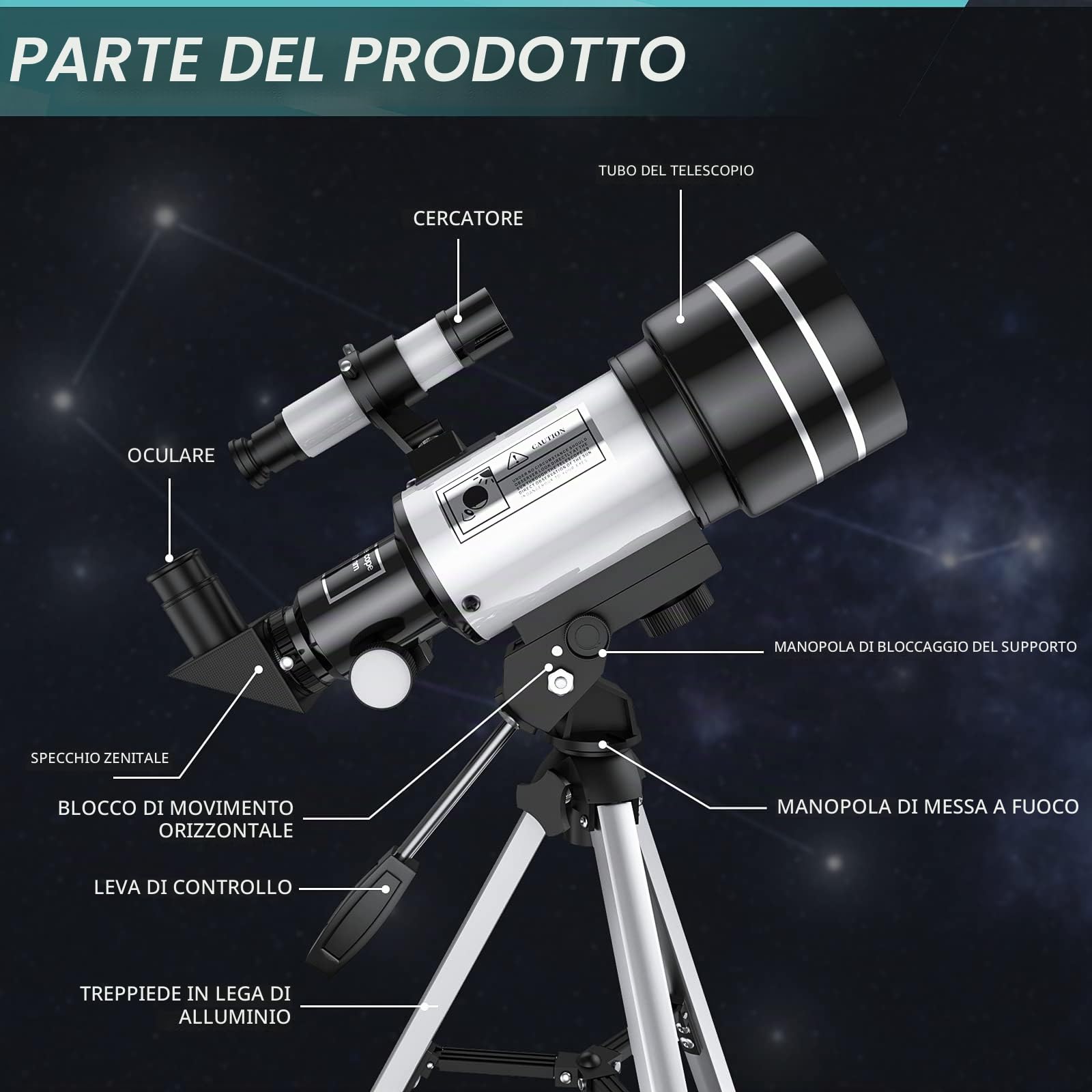 Telescopio per Bambini Principianti, 70 mm, Apertura 400 mm, Telescopi Rifrattori per Principianti di Astronomia, Telescopio da viaggio Portatile, Regali per Appassionati di Astronomia
