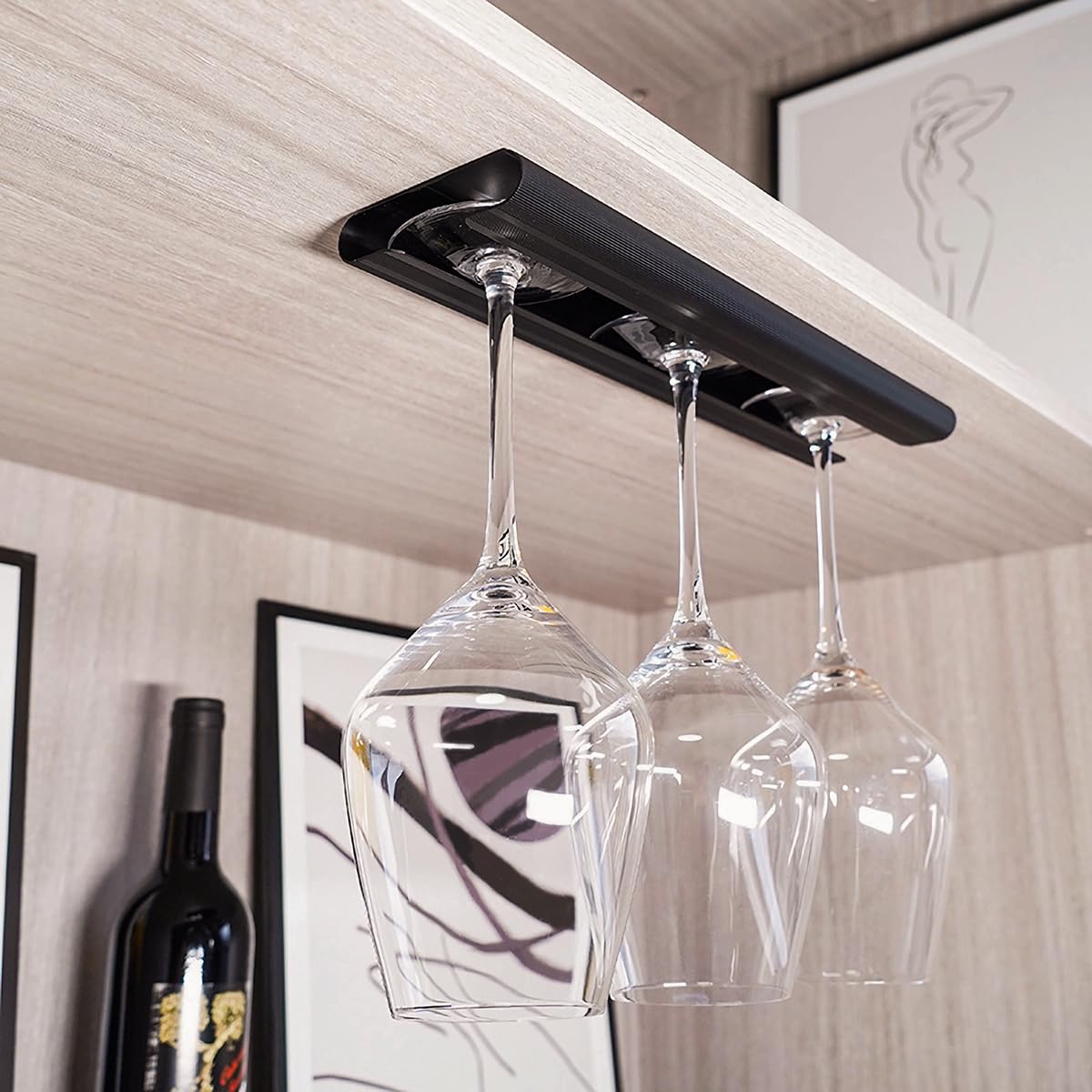 Support à Verres à Vin En Bois Double étage - 34 Cm De Long, 4 Trous, Pour Rangement Comptoir Ou Fêtes - 9