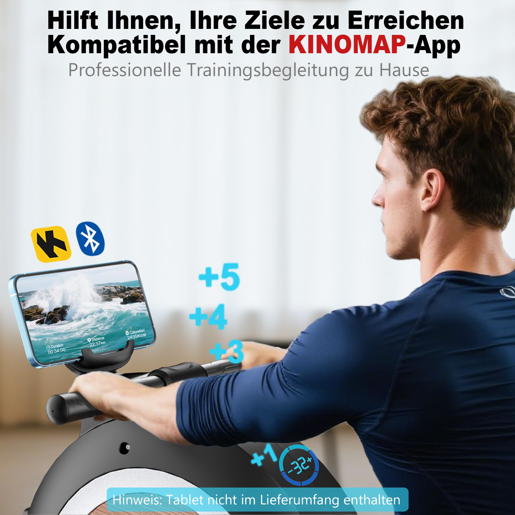 Wenoker Rudergerät für Zuhause, Magnetisches Rudergerät mit APP & LCD-Display, 32 Widerstandsstufen, Leises Heimrudergerät für Cardio-Training, 160 kg Belastbarkeit, Vertikal Verstaubar