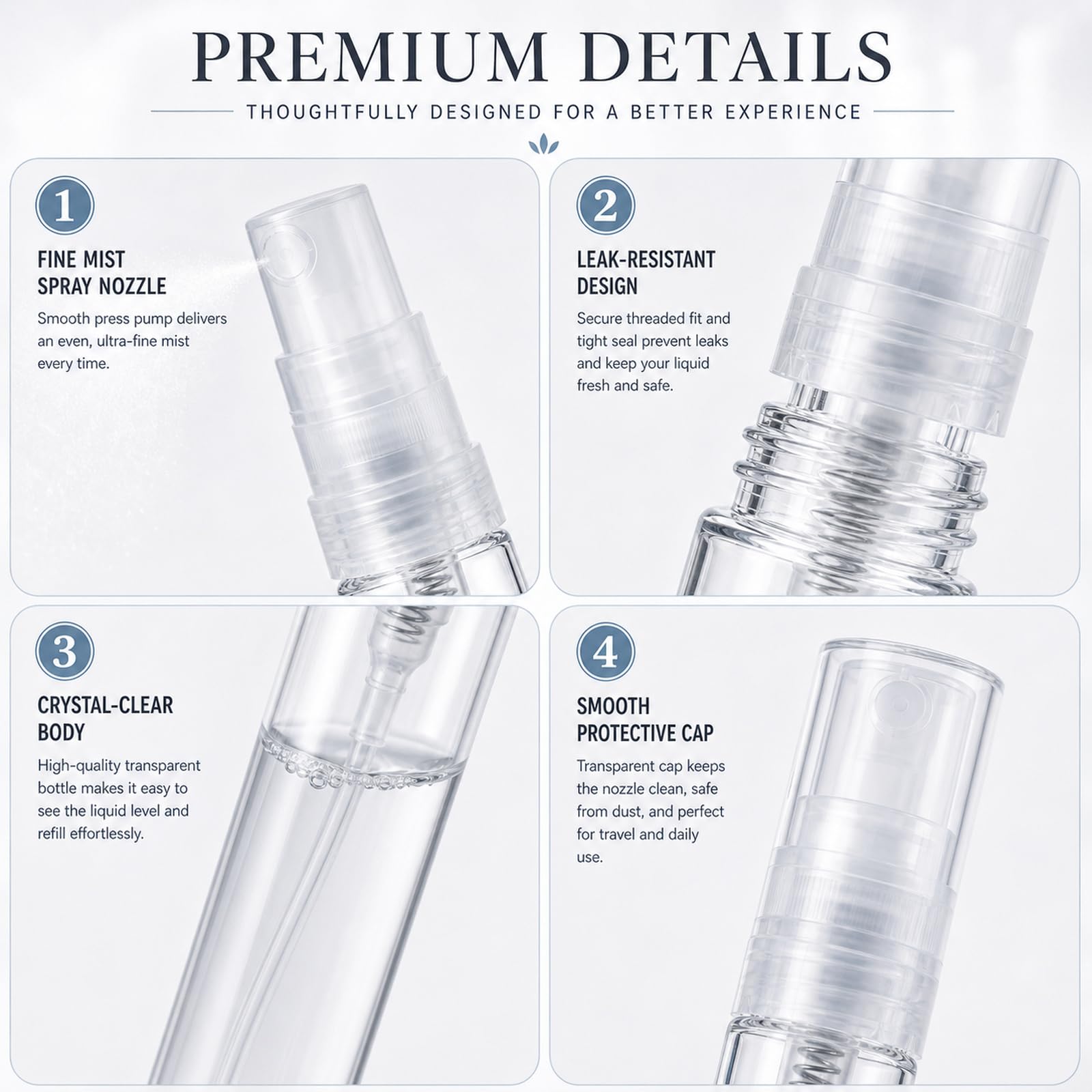 STARVAST 100 Pezzi 5ml Spruzzatore per Profumo, Mini Spruzzatore a Nebbia Fine Trasparente, Spruzzatore Vuoto 5ml, Flaconi per Campioni di Profumo, con Dosatore a Goccia