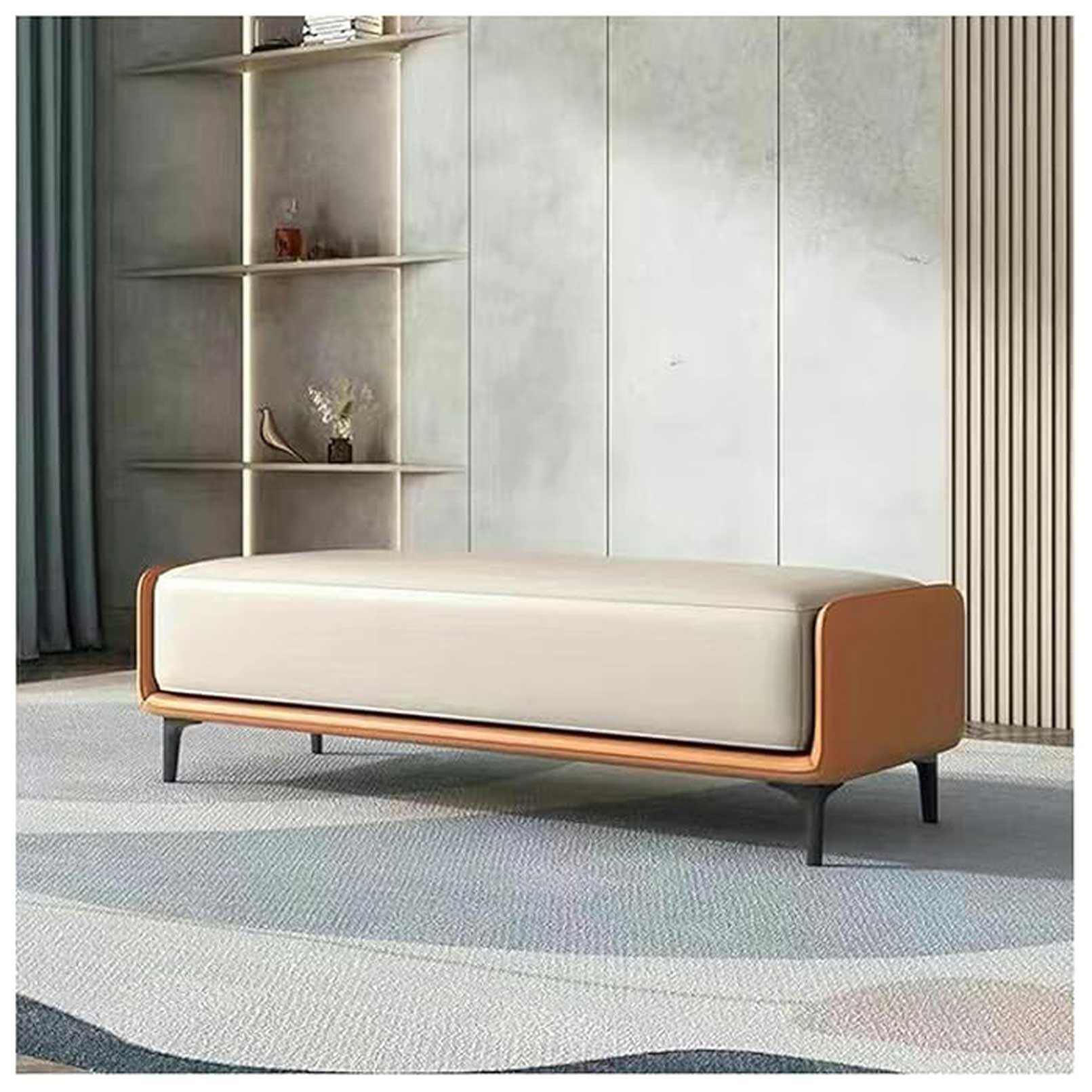 MSHGSKU Storage Bench Ottoman for Bedroom Shoe Storage Pouf Footrest for Living Room & Entryway Brown & Beige 100x40x45cm Stylish & Functional Home