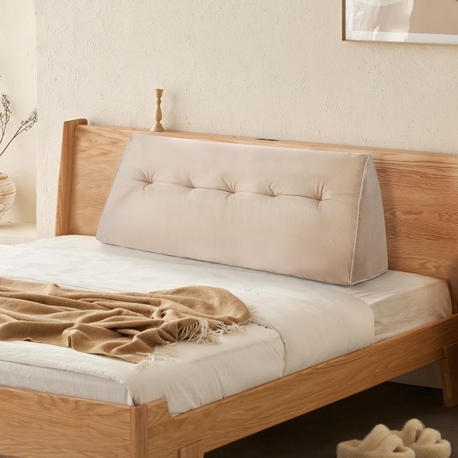 Headboard Wedge Pillows Full, Ergonomic Bed Triangular Headboard Pillow, Thickened Backrest Cushion for Reading in Dorm Bed Sofa, Black, 54in