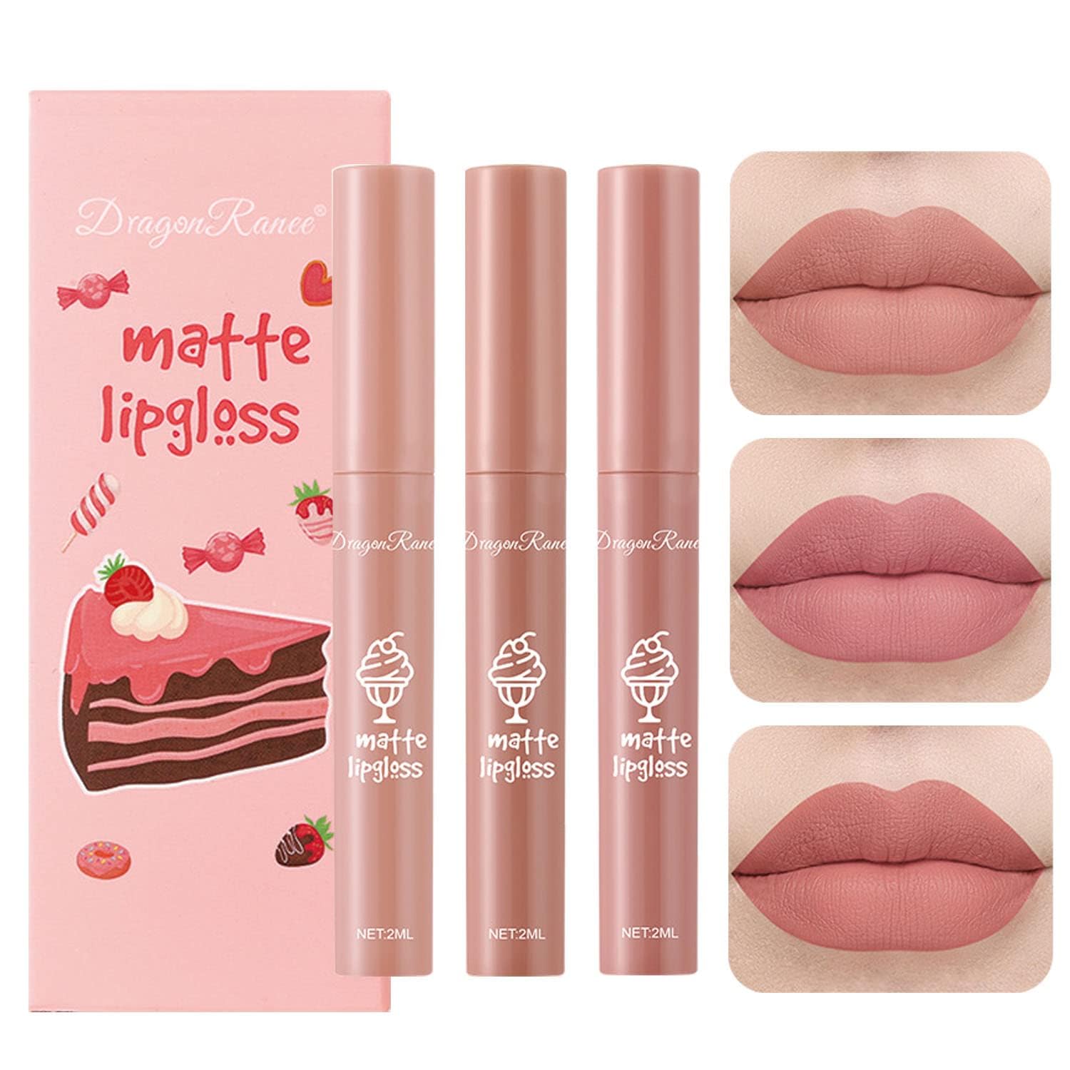 3 Colours Nude Matte Lipstick Set,24 Hour Natural Lip Glazes Velvet Crayon Lip Stain,Ultimate Nourishing Color Stick Lip Glaze,Long Lasting Waterproof Lip Gloss Lipstick for Women Makeup (B)