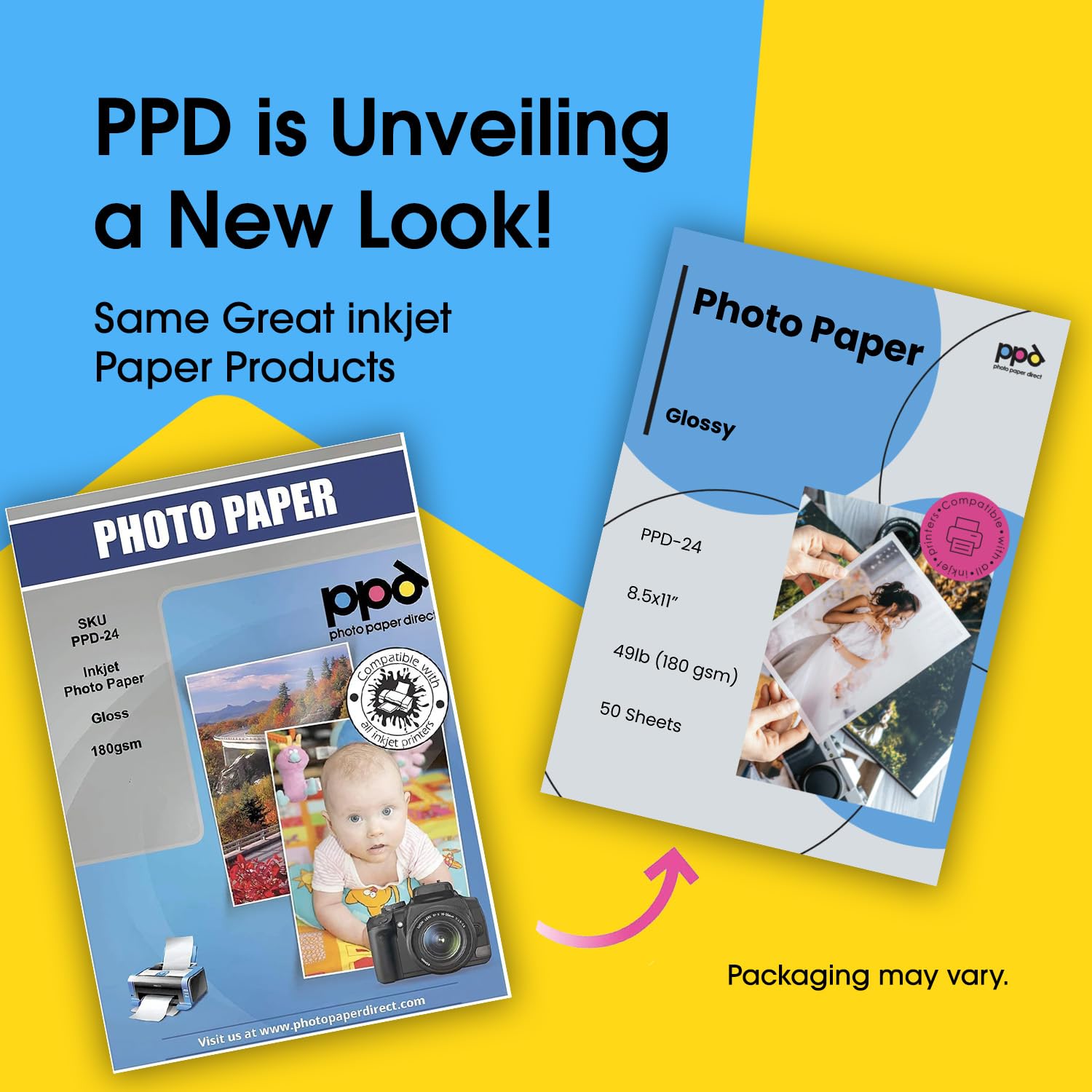 PPD Inkjet - A4 x 50 Hojas de Papel Fotográfico Brillante 180 g/m² - Calidad Profesional para Uso Diario - Secado Instantáneo - Para Impresión de Inyección de Tinta - PPD-24-50
