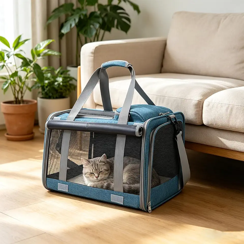 Bolsa de Transporte Pet com Design para Mala de Viagem, Material Oxford Antirranhuras, Ajustável para Cães e Gatos até 15kg, Ideal para Passeios e Viagens