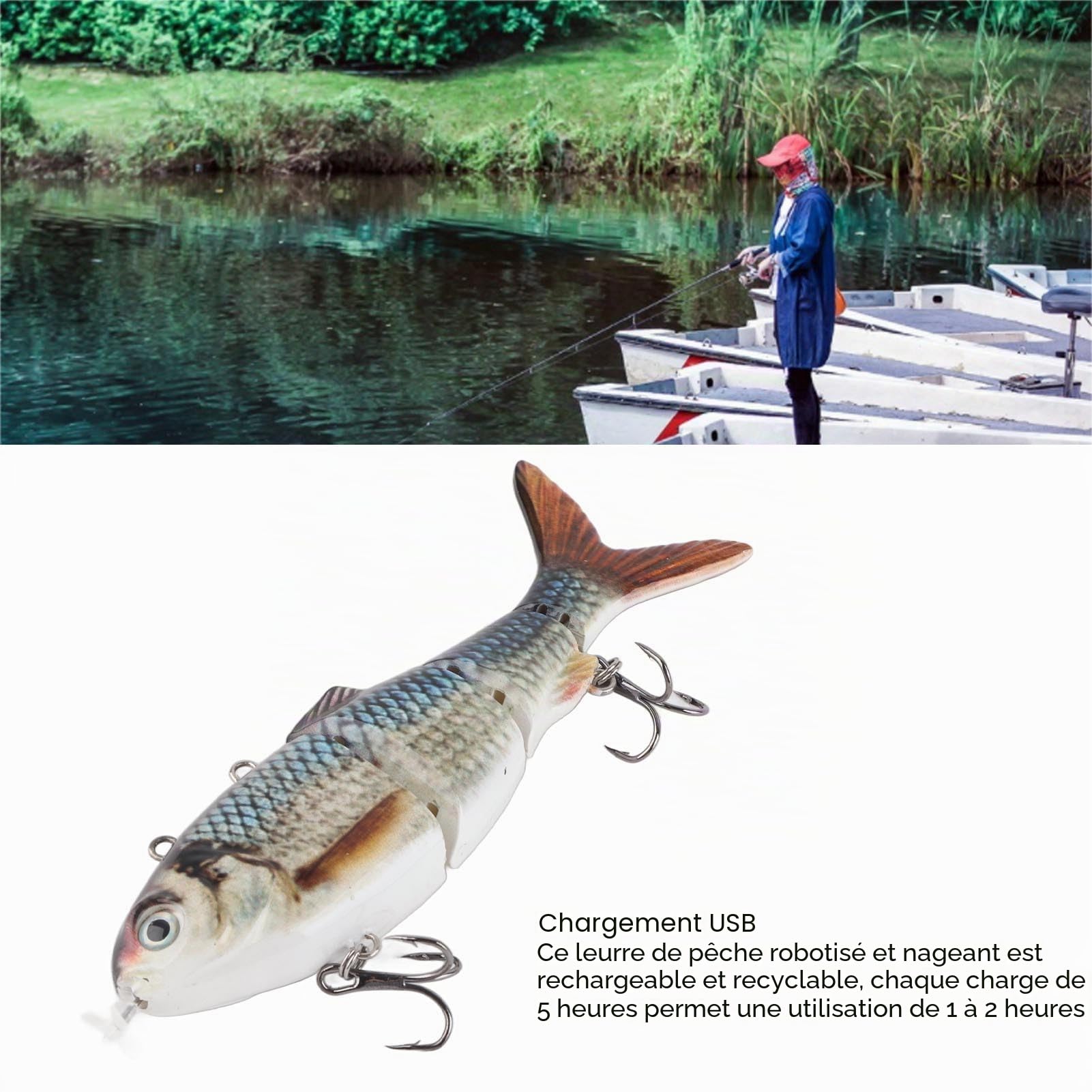 Leurre de Pêche Robotique, Leurre de Natation à Lumière LED Rechargeable par USB pour Matériel de Pêche au Bar, à la Truite et au Brochet