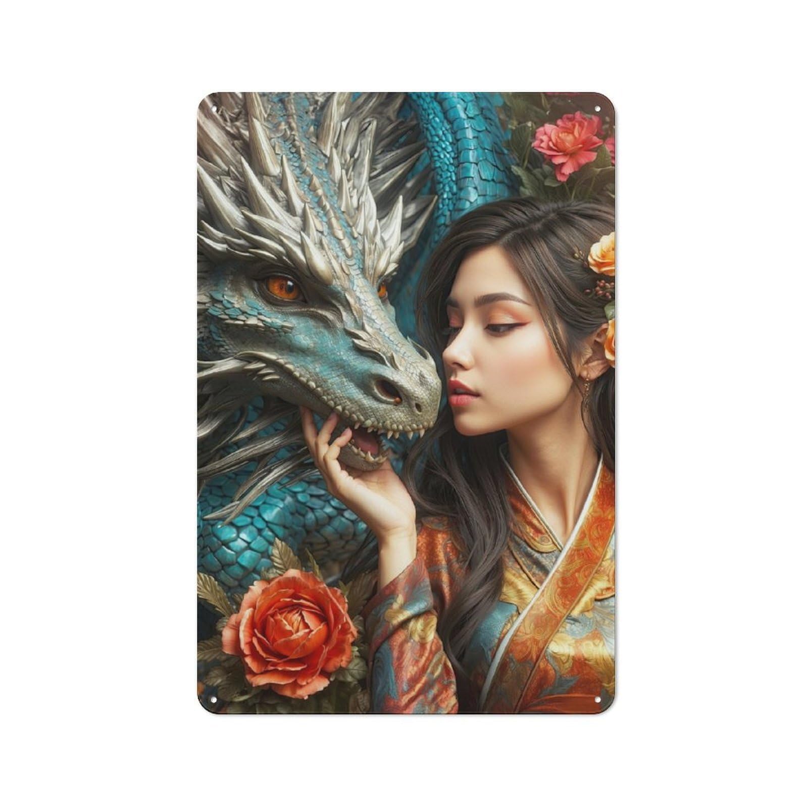 Junmoney Dragons Embrace Tin Wall Plaque 30X20cm With For Bar Or Restaurant, Suited To Bar Decor Enthusiasts