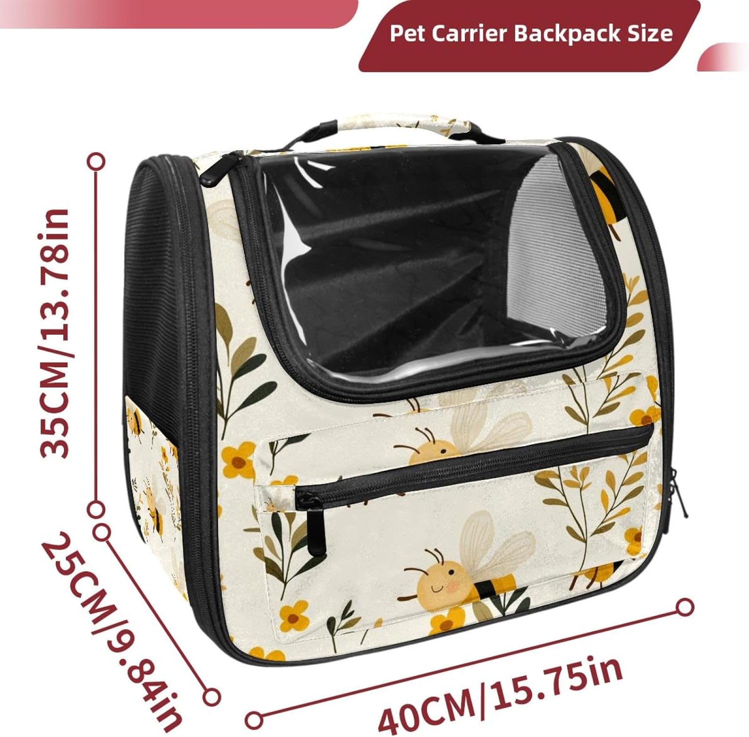 Portable Travel pet Backpack Carrier Hamster Bag Small Dog cat Carrier Breathable Hang Bag, Honey bee (7)