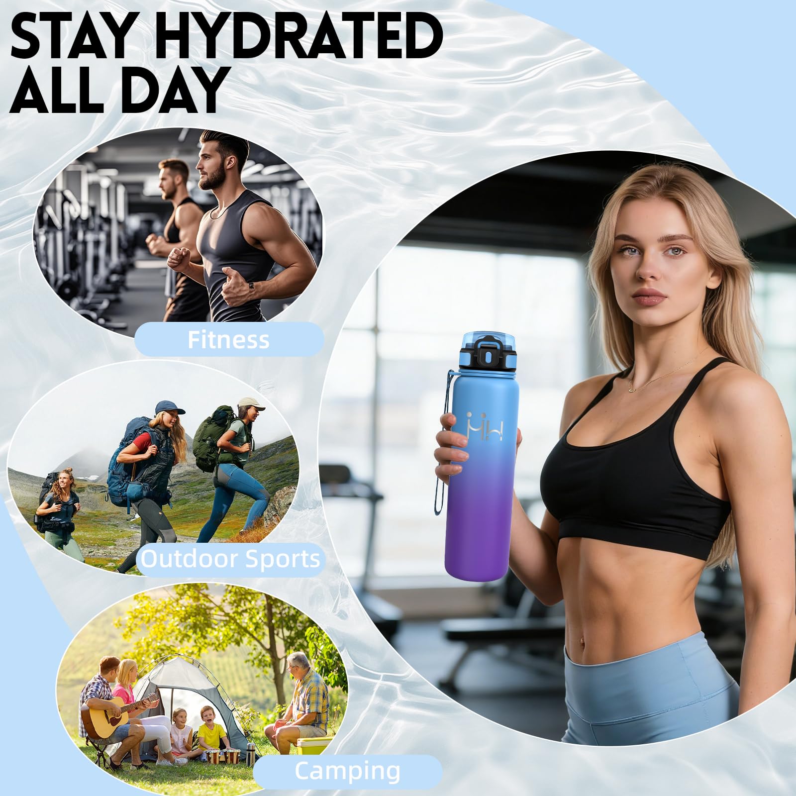 Botella Agua Acero Inoxidable 1 litro - Botella Termica - Cantimplora Gym- A Prueba de Fugas - Cantimplora sin Bpa- Mantiene 24H Frio/12H Calor, Termo para Deportes, Cámping, Gimnasio, Oficina — view 7
