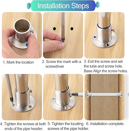 Miniatura 7 de ZAQYCM Varillas para colgar en el armario para montaje en pared de ropa, acero inoxidable para cuarto de servicioarmariodormitoriozapatero, kit