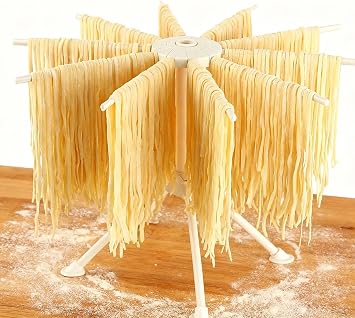 Plastic Collapsible Pasta Drying Rack - 10 Arms for Fresh Homemade Spaghetti, Quick to Set Up & Easy to Store, White Kitchen Noodle Dryer Stand White