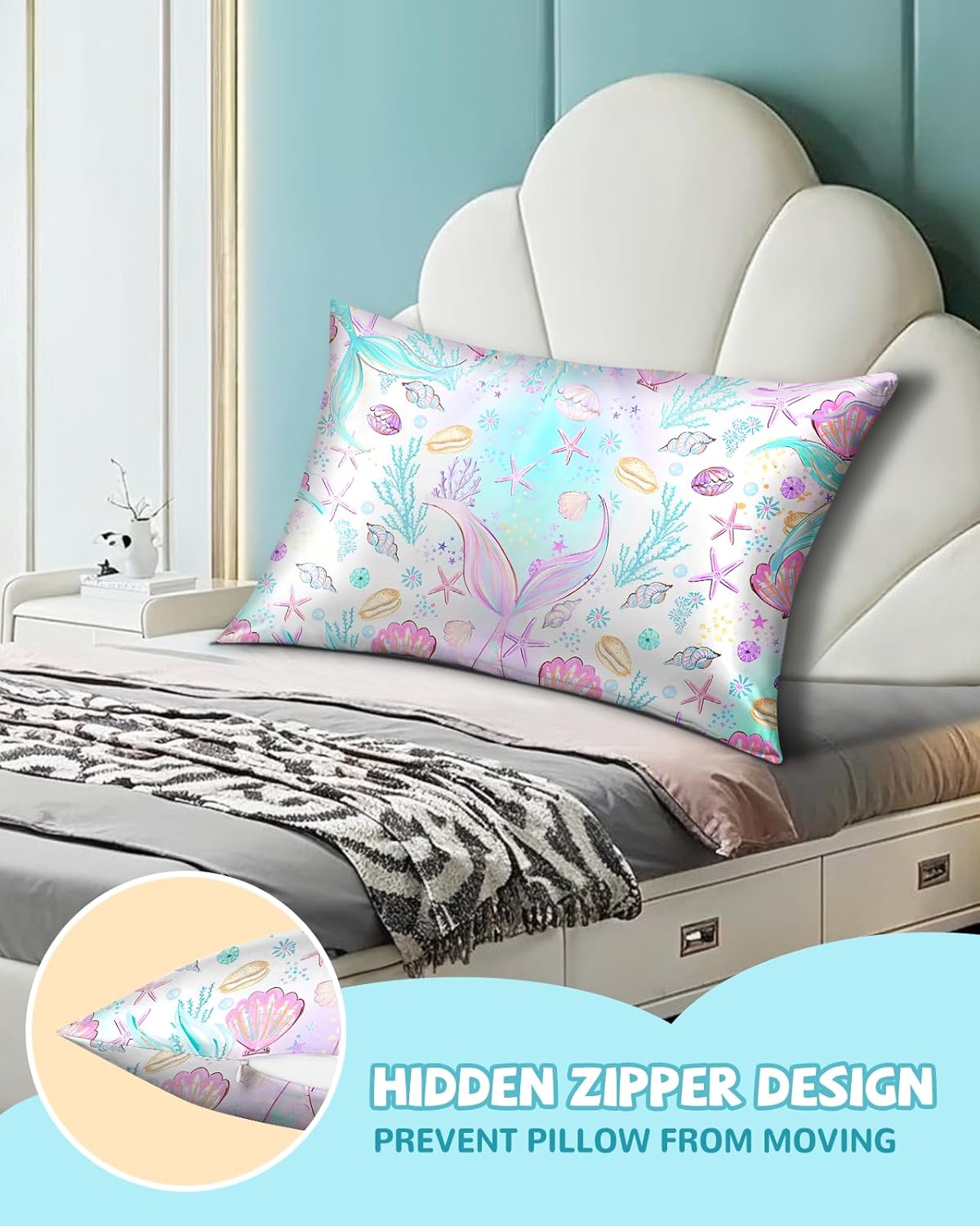 1 Pack Kids Pillowcase - 30"x20" Queen Mulberry Silk Pillow Case for Hair and Skin 19 Momme Cute Cartoon Kawaii Fun Pillowcase for Teens Boys Girls, Fish Tail - Image 5