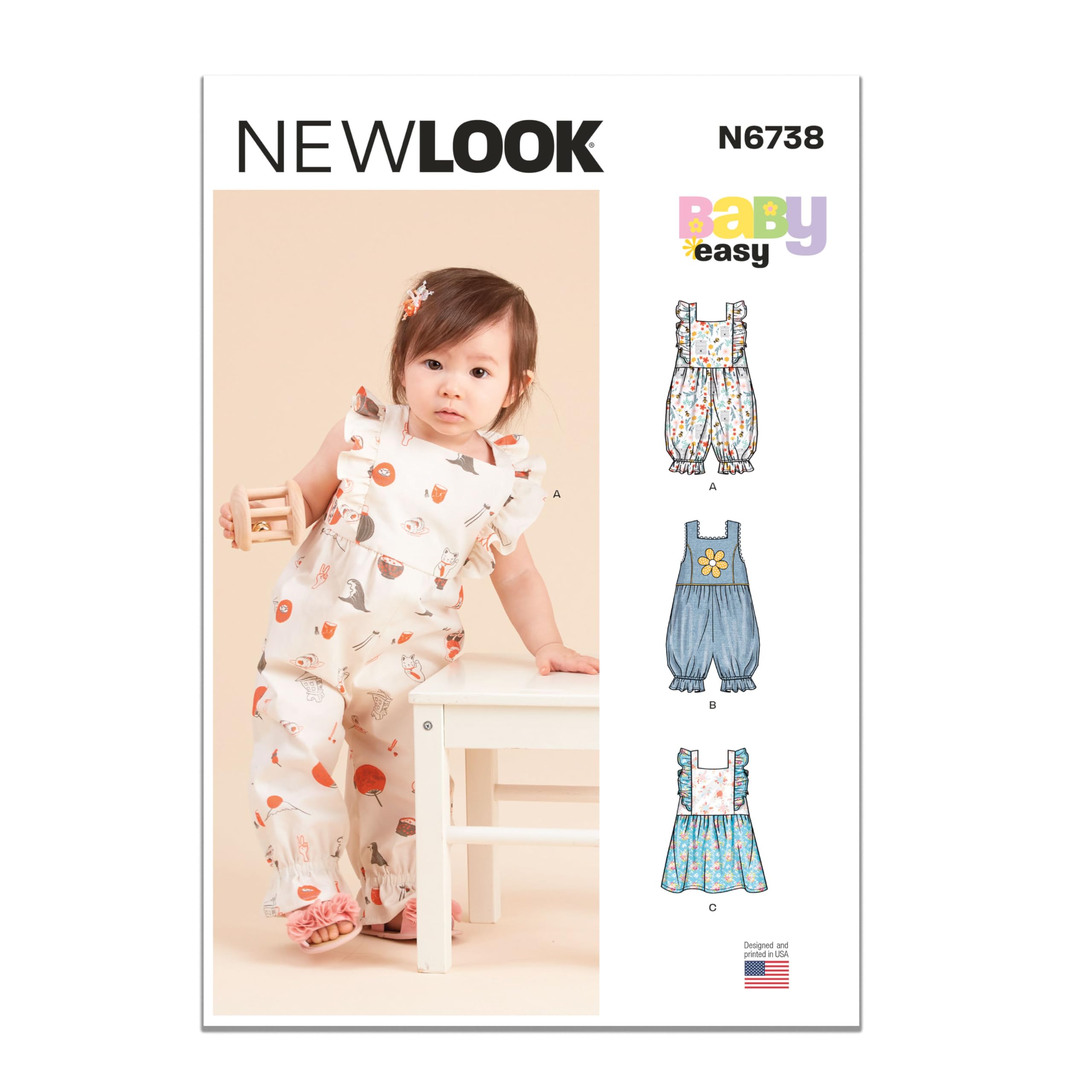Barboteuse et robe pour bébé patron de couture New Look UN6738A taille naissance à L