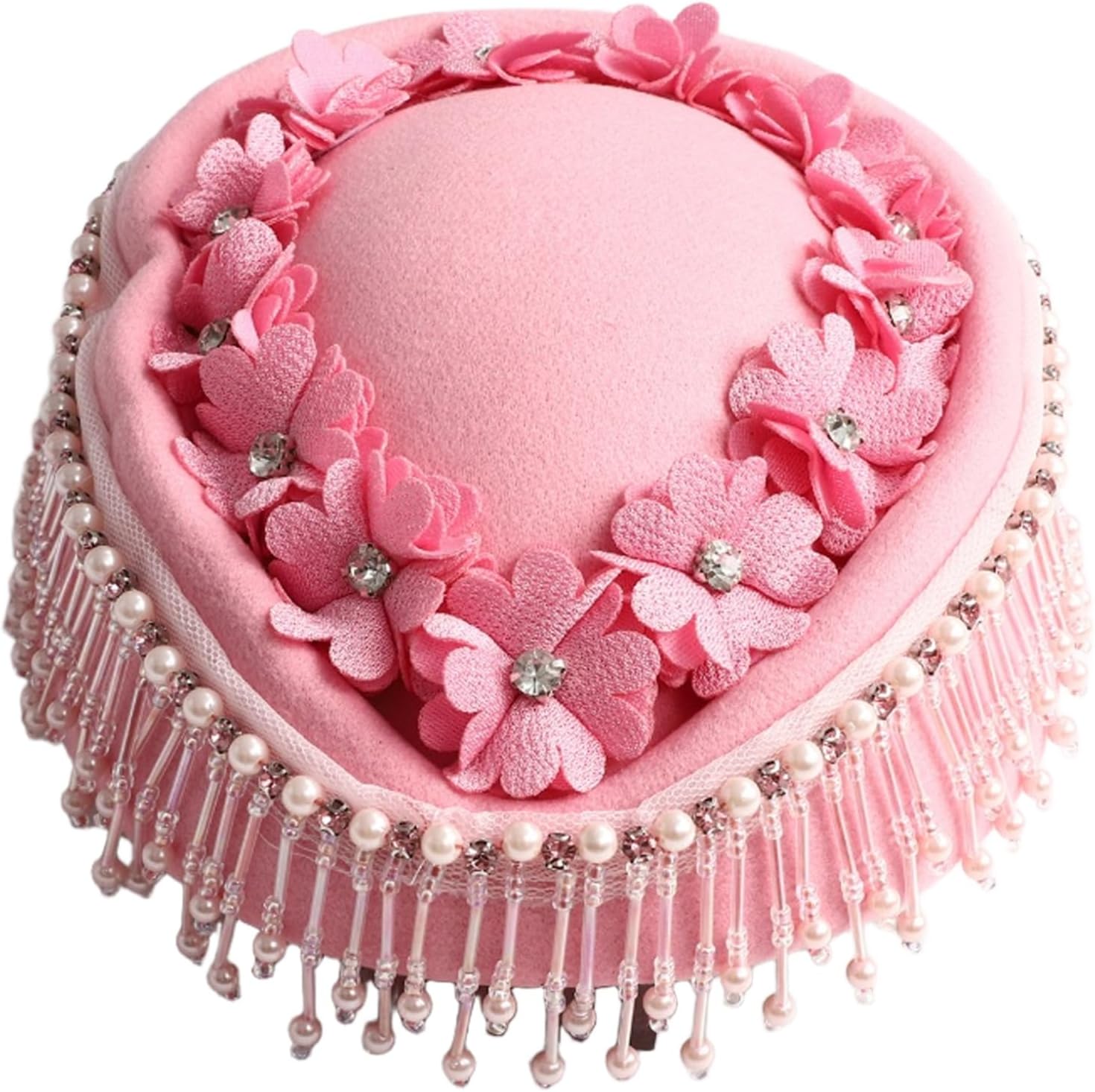 Freebily Women Retro Beret Rhinestones Faux Pearls Pillbox Hat for Church Wedding Party