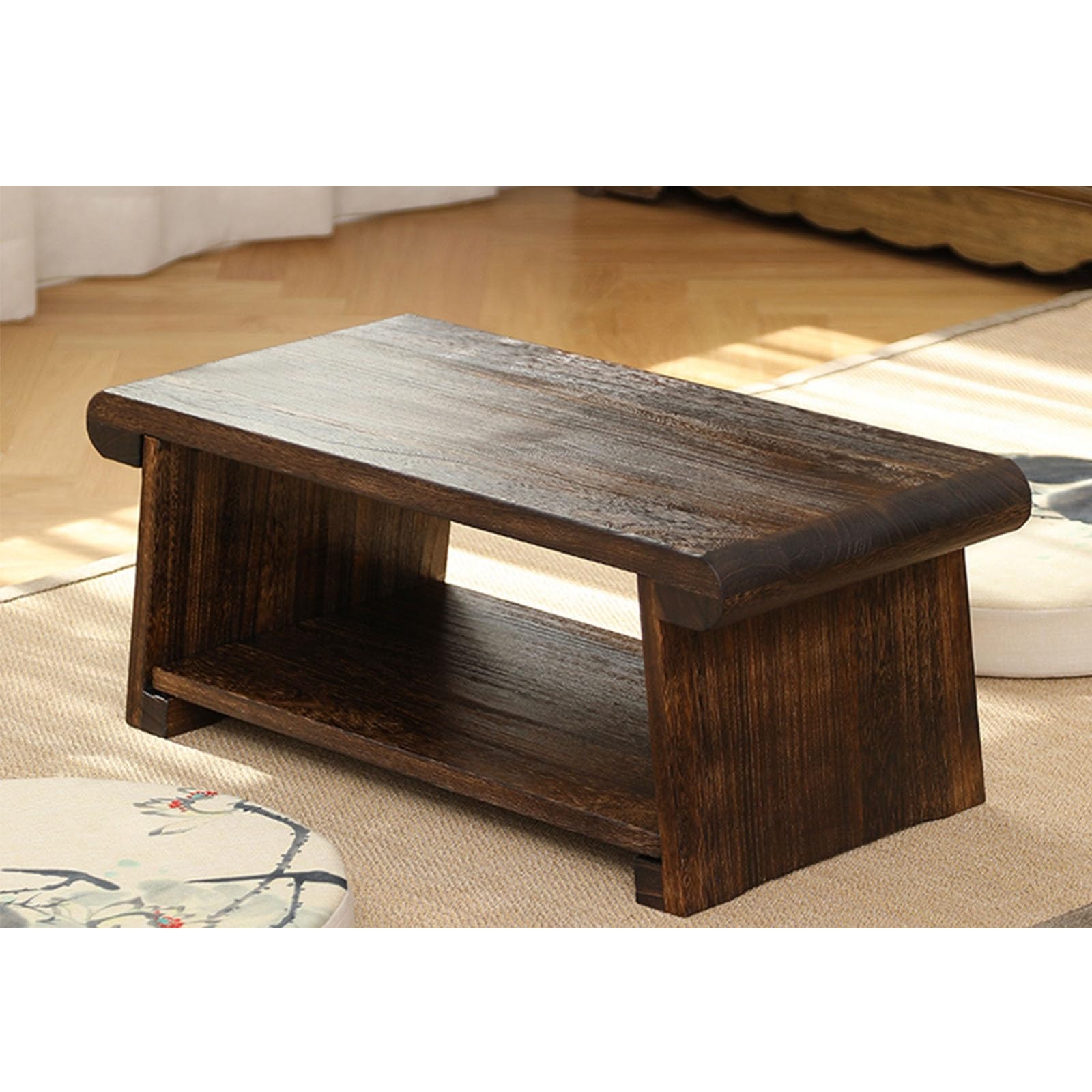 Table d'appoint pliable en bois massif style tatami japonais pour petit espace (80x40x33 cm)