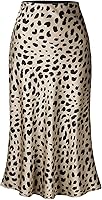 Keasmto Women's Leopard Cheetah Print Midi Skirt - High Waist Satin Elasticized Casual Ladies Skirt, Multiple Colors XS-XL