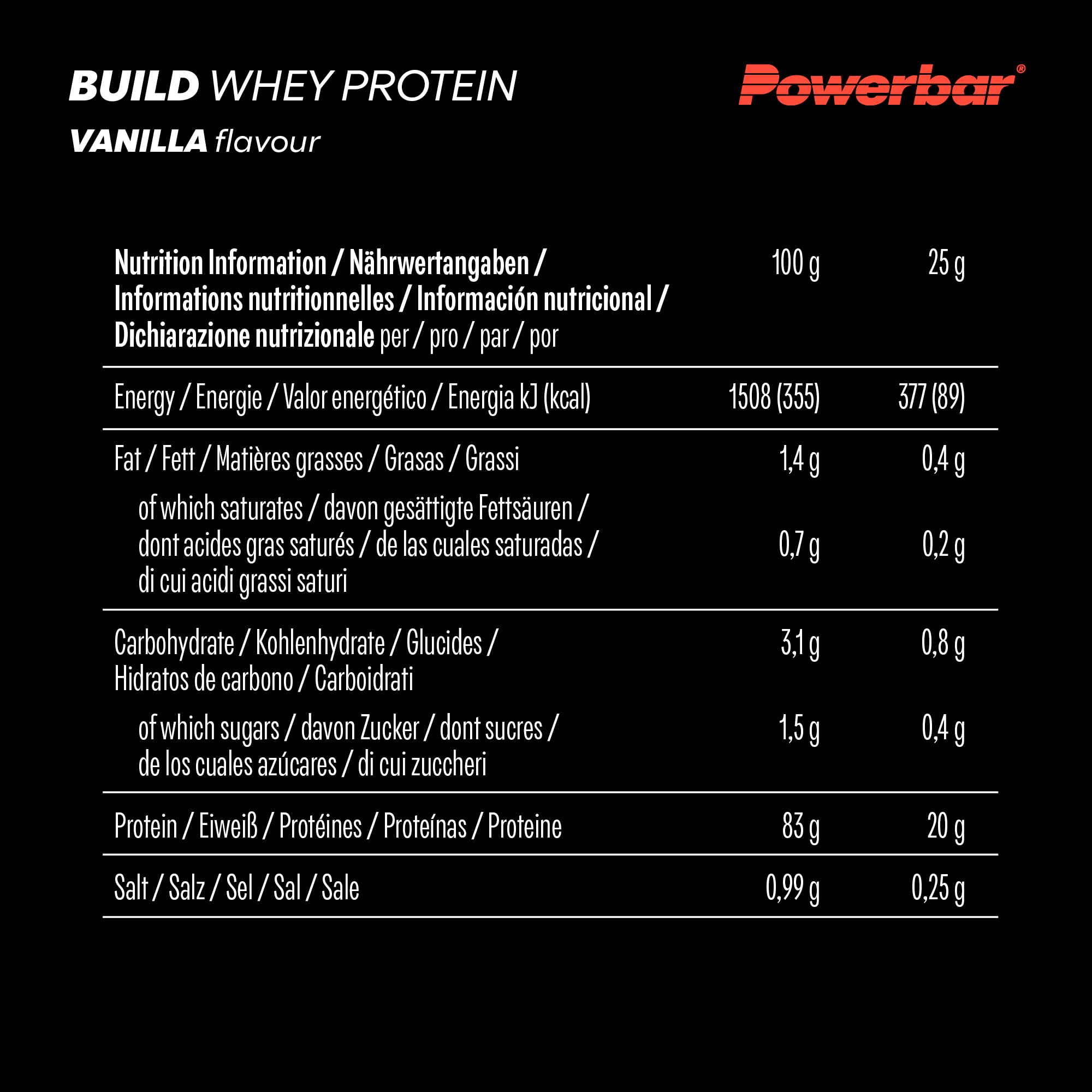 Powerbar - Black Line - Build Whey Protein - Vanilla - 550g - vegetarisches Proteinpulver