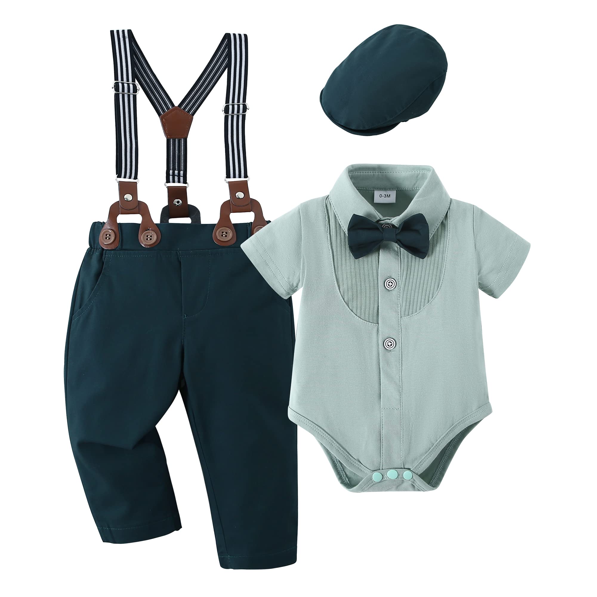 YUEMIONInfant Baby Boy Clothes Gentleman Outfits Suits Summer Short Sleeve Bowtie Bodysuit Shirts + Suspender Shorts(3-24M)