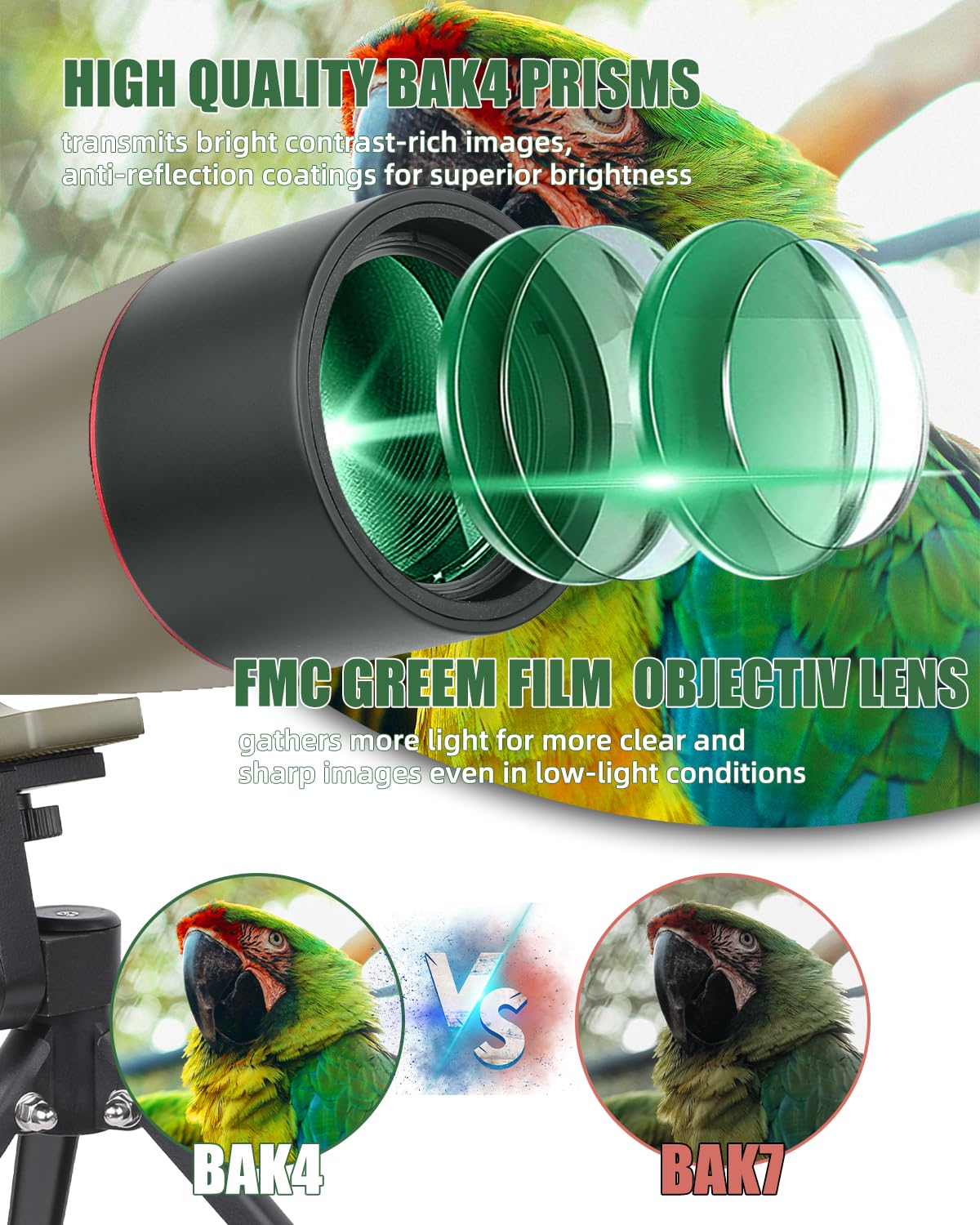 Telescopio ultra HD 25-75X60, doble enfoque ED, lente FMC impermeable, prisma BAK4 con estuche de transporte, trípode para tiro al objetivo, caza, observación de aves, paisajes de vida silvestre